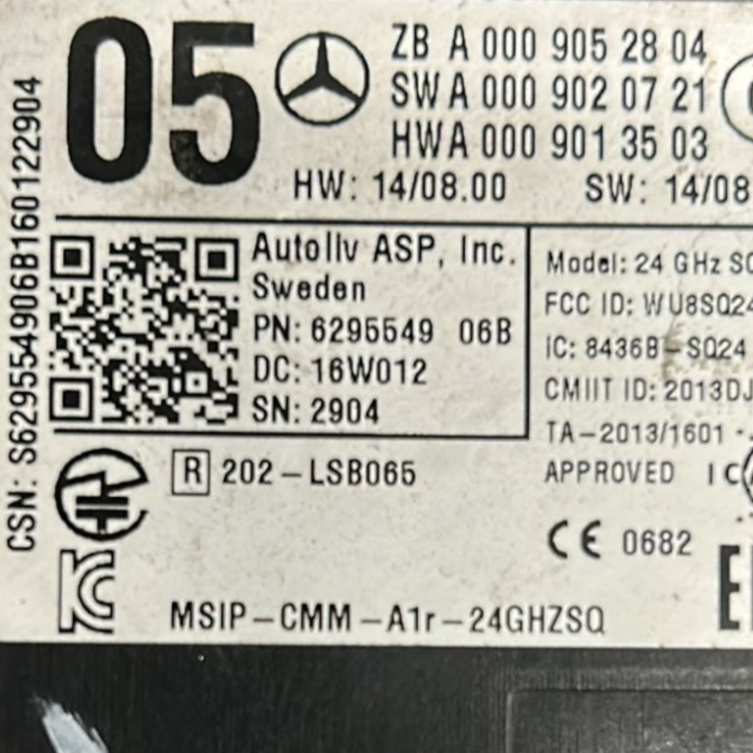 Radar Sensor Mercedes Benz Klasse A W176 Code: A0009052804 (2012 > 2018) 