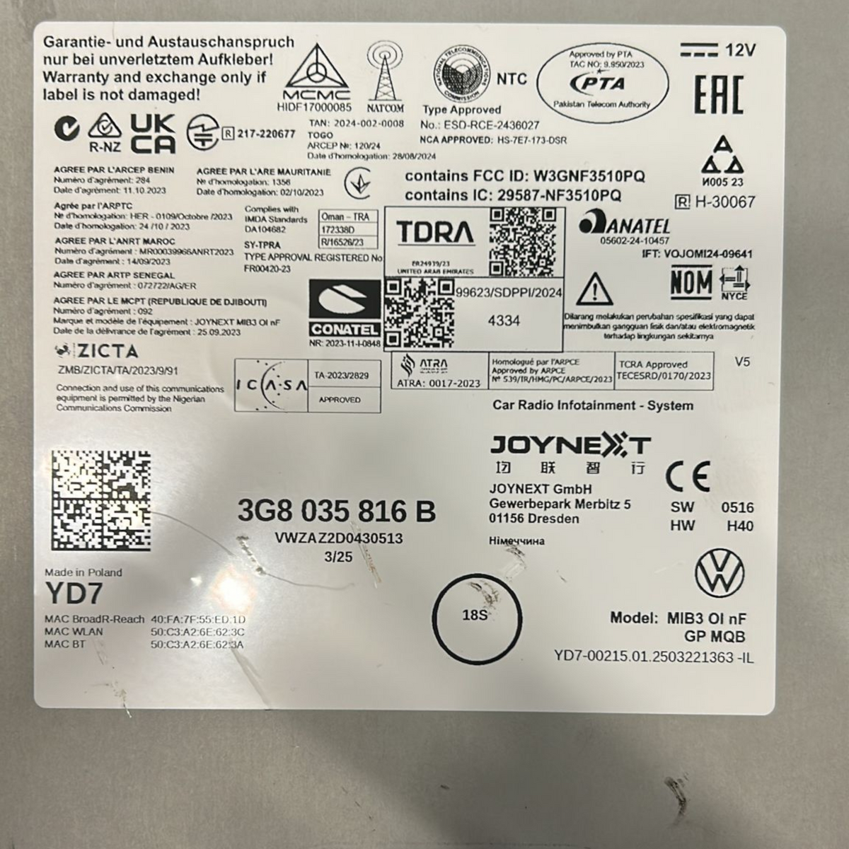 Stereo / autoradio volkswagen t-roc cod:3G8035816B (2017 >)