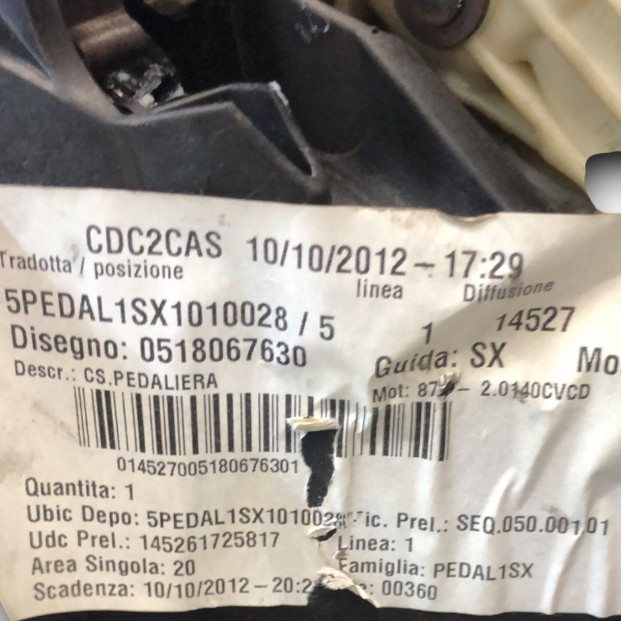 Pedana / Pedaliera Acceleratore Freno Frizione Alfa Romeo Giulietta (2010 > 2020) cod:0518067630