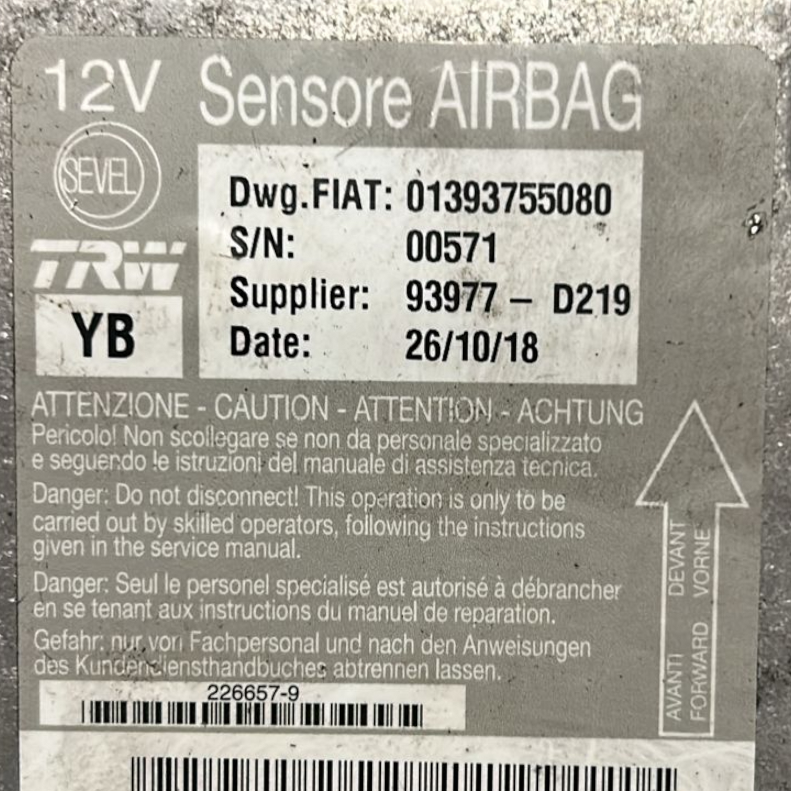 centralna enota airbag fiat ducato koda:01393755080 (2014 >) 