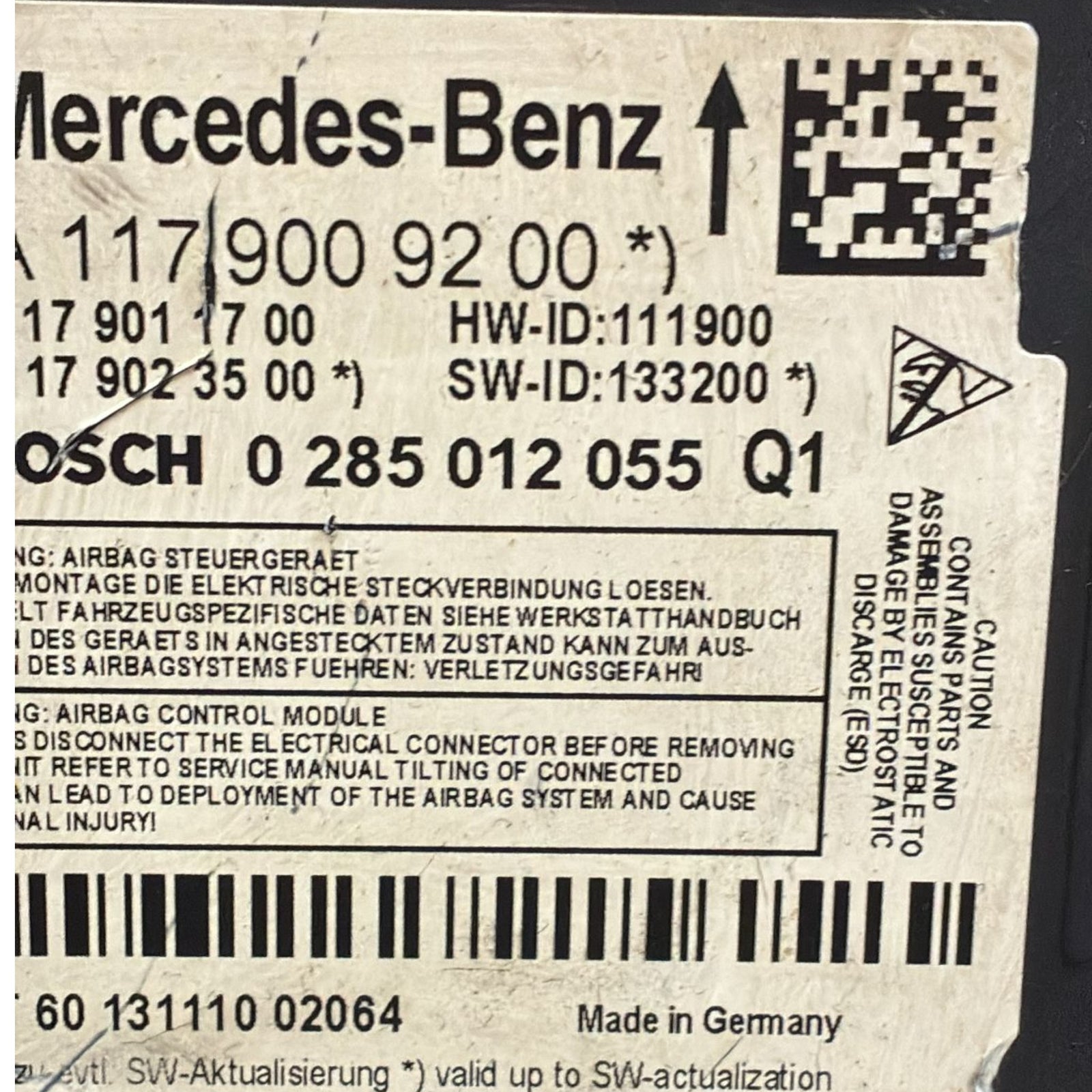Airbagsteuergerät Mercedes-Benz A W176 Cod. 0285012055Q1 (2012 > 2018) 