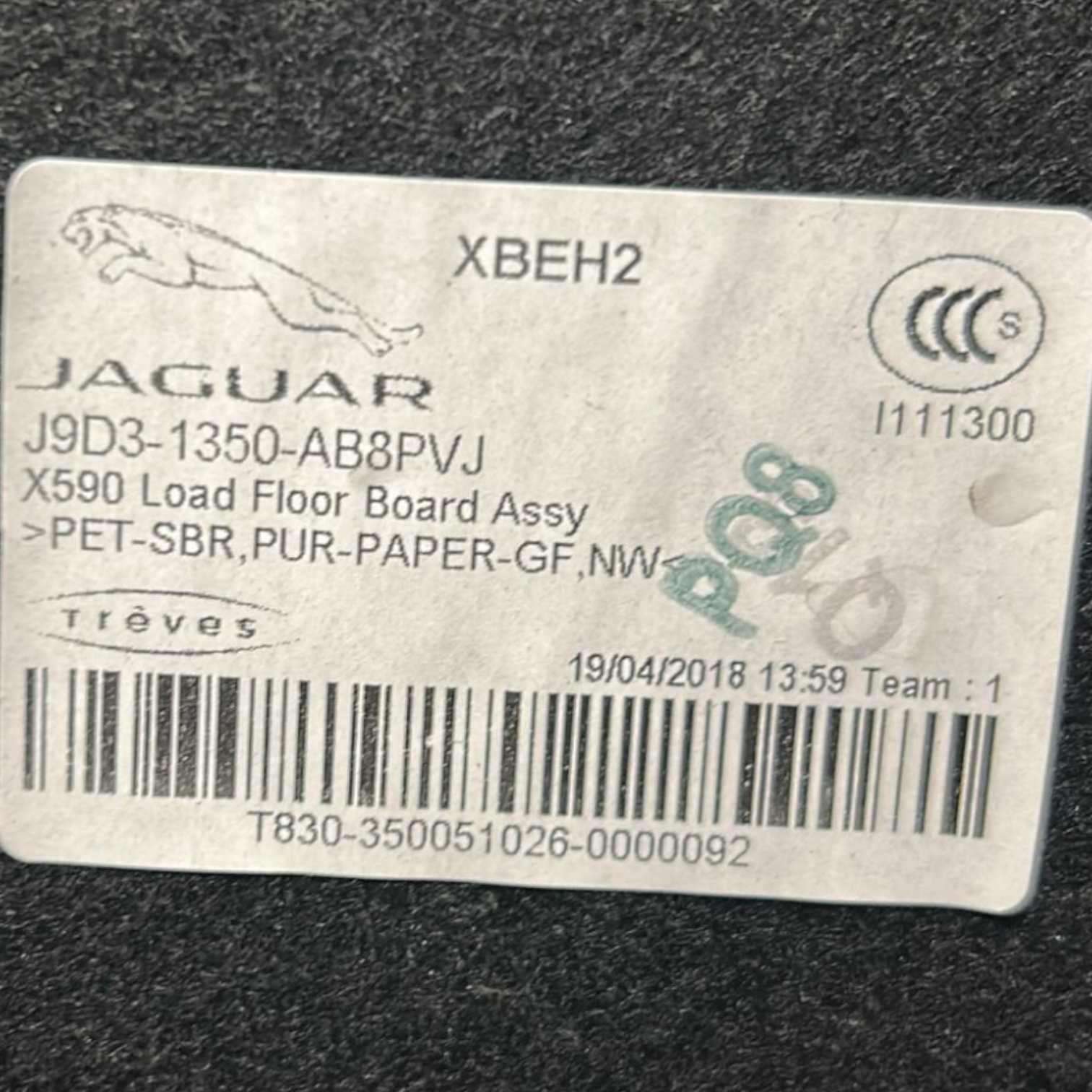 Teppeto / ploča jaguar i-pace kod:J9D3-1350-AB8PVJ (2018 >) 