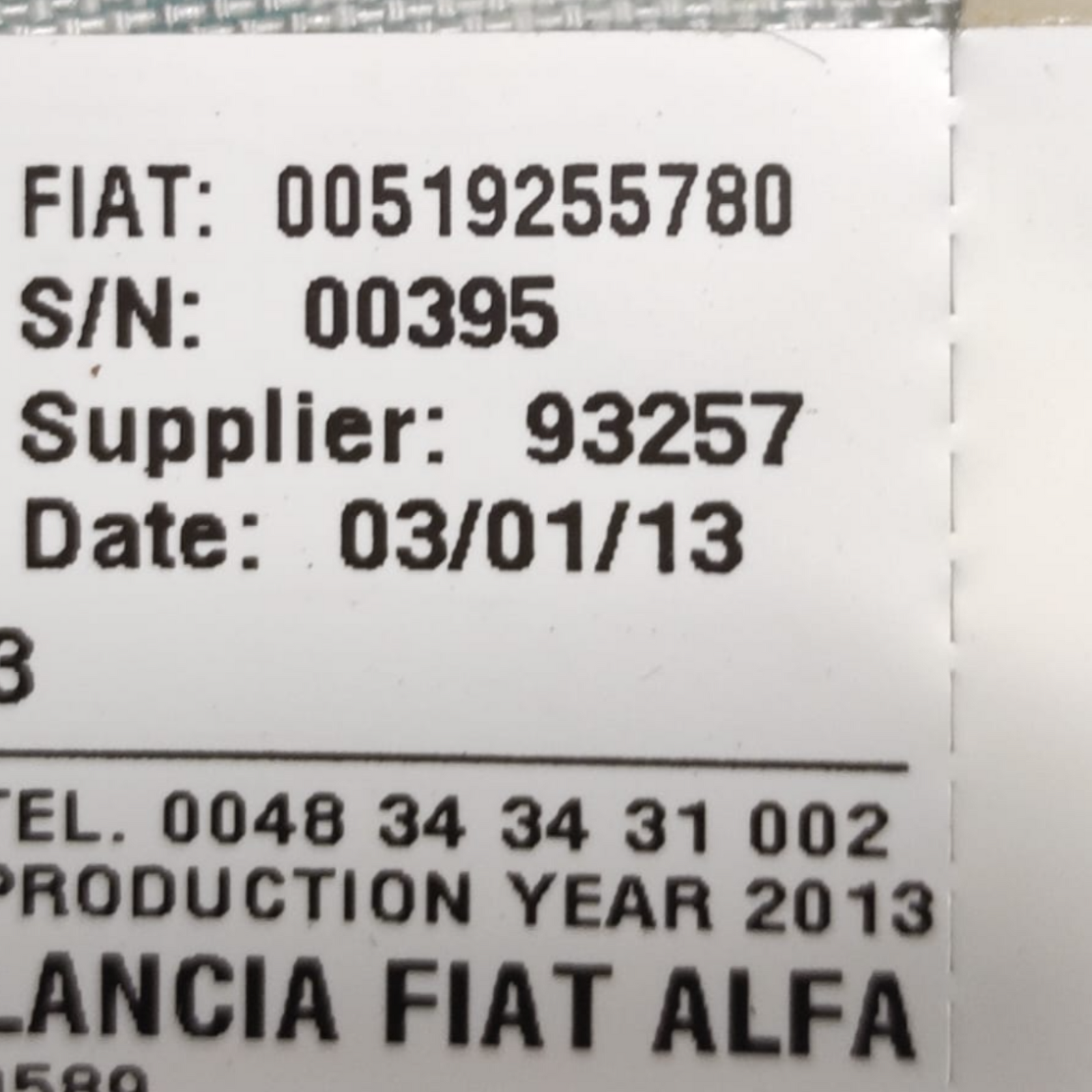 Airbag a Tendina Destro Fiat Panda (319) cod: 00519255780 (2012-)