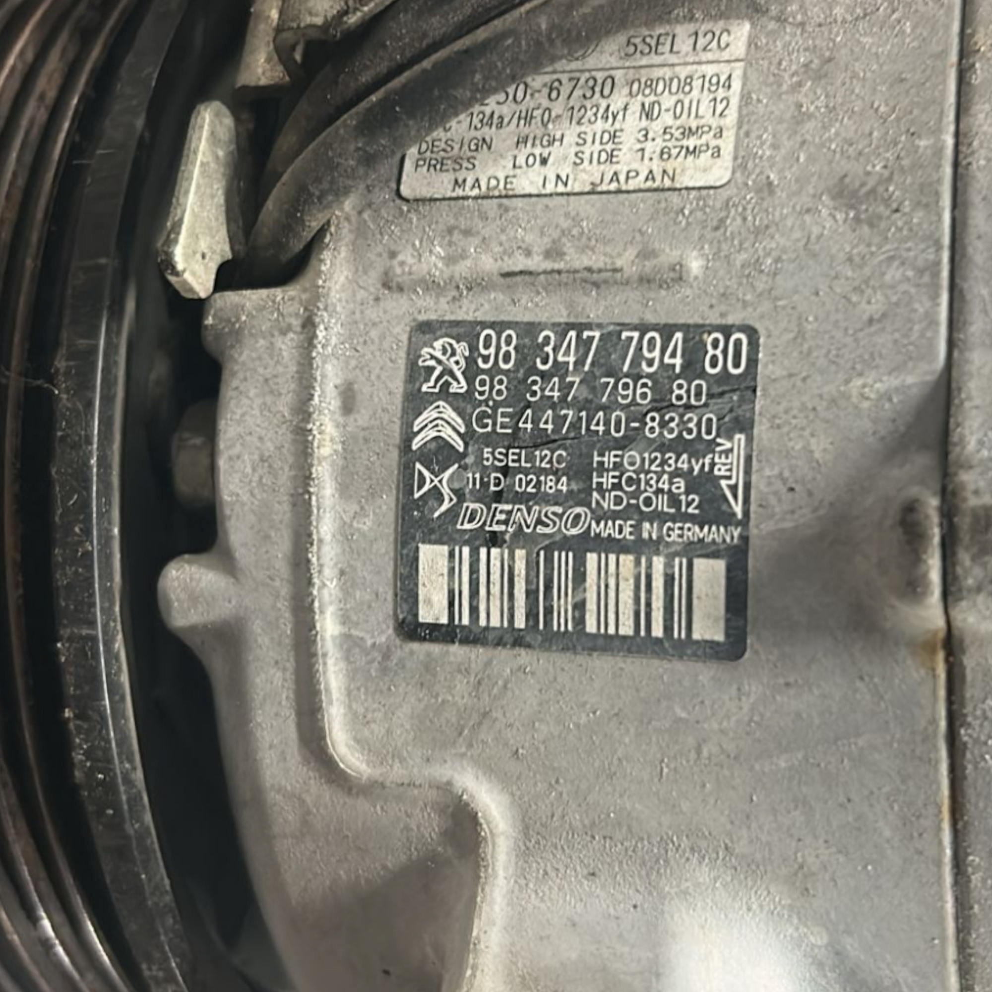Kompresor klima uređaja peugeot 3008 1.5 dizel kod:9834779480 (2016 > 2023) 