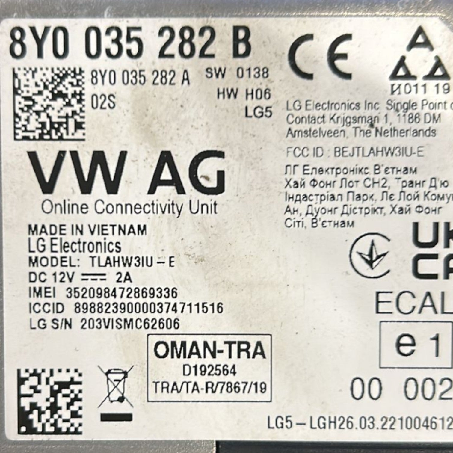 Centralina vivavoce audi a3 8y cod:8Y0035282B (2021 >)