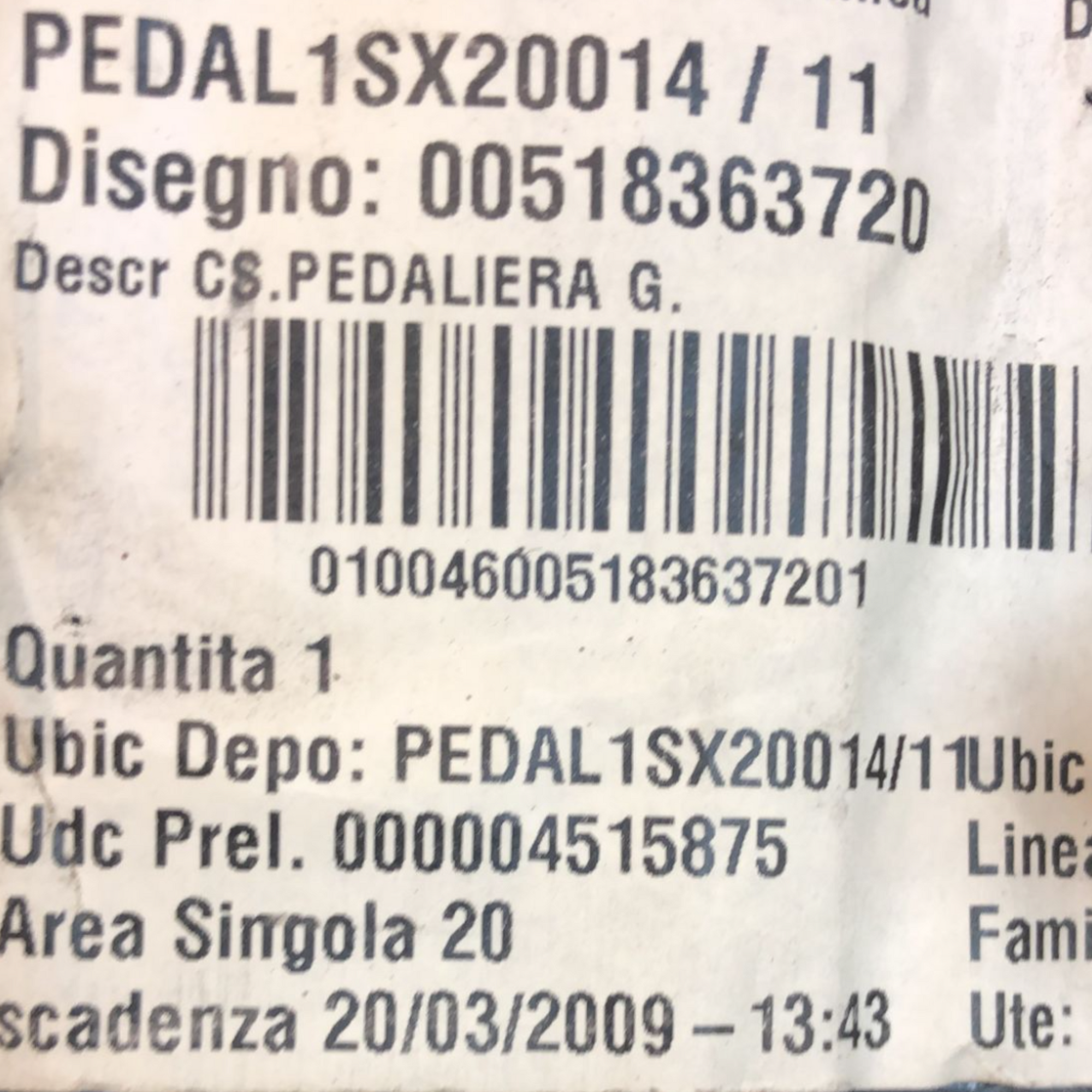 Pedaliera Acceleratore freno Frizione Lancia Delta (2008 > 2014) cod:00518363720