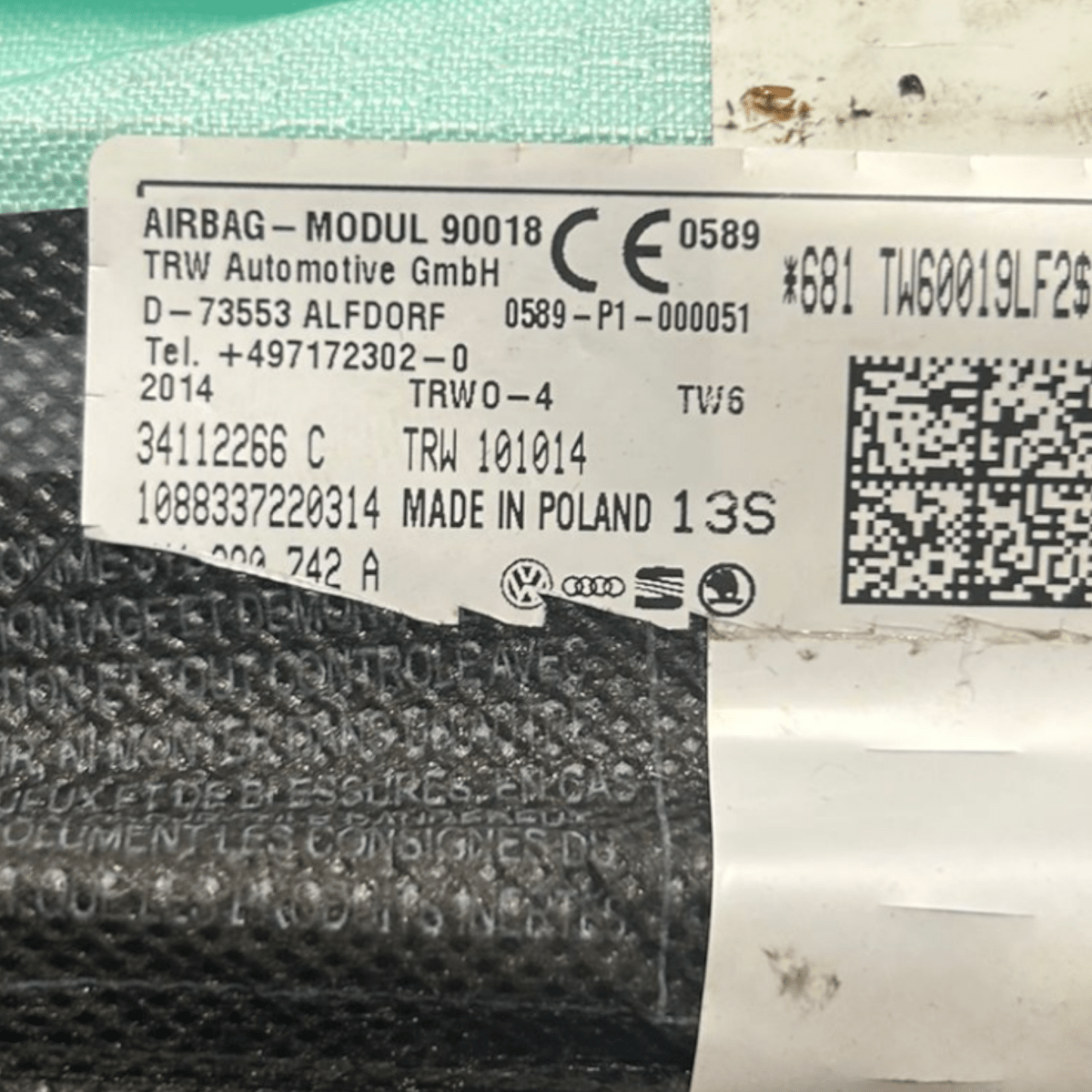 Airbag a tendi anteriore destra audi a3 8v cod:34112266C (2012 > 2020) - F&P CRASH SRLS - Ricambi Usati