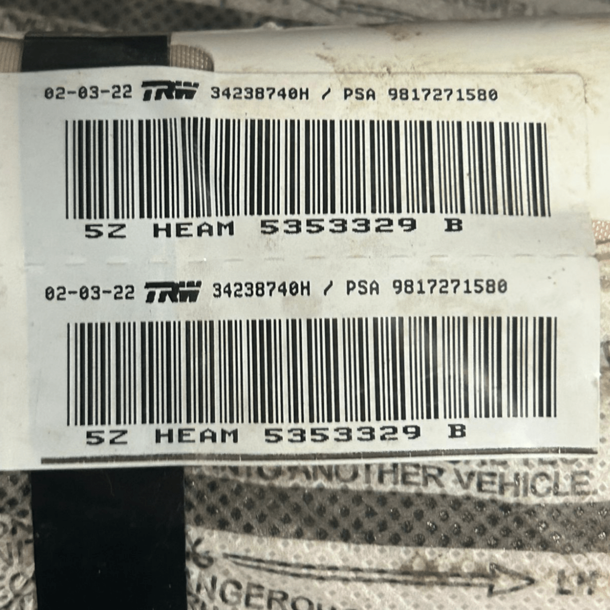 Airbag a tendina anteriore sinistra citroen berlingo cod:34238740H (2018 >) - F&P CRASH SRLS - Ricambi Usati