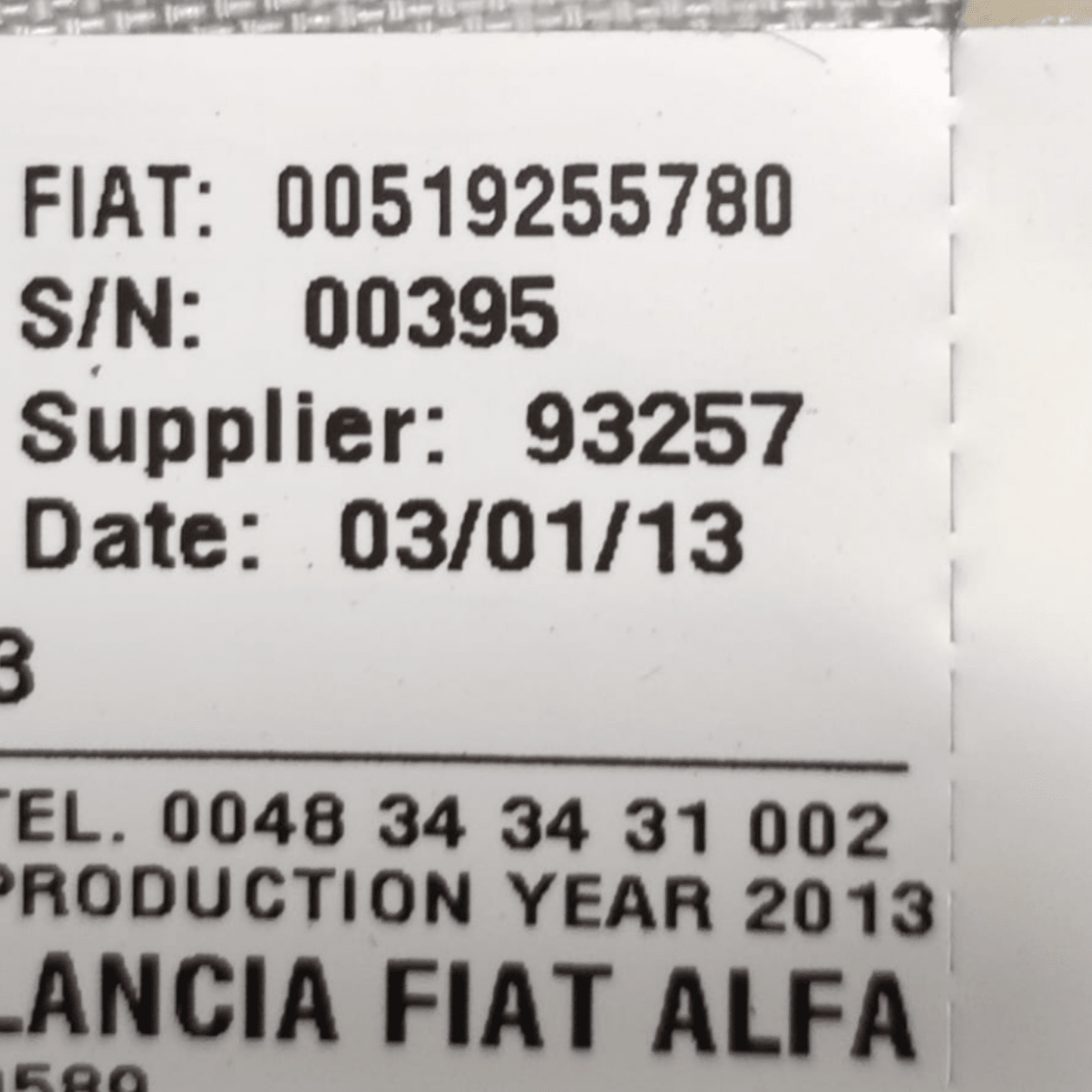 Airbag a Tendina Destro Fiat Panda (319) cod: 00519255780 (2012 - ) - F&P CRASH SRL - Ricambi Usati