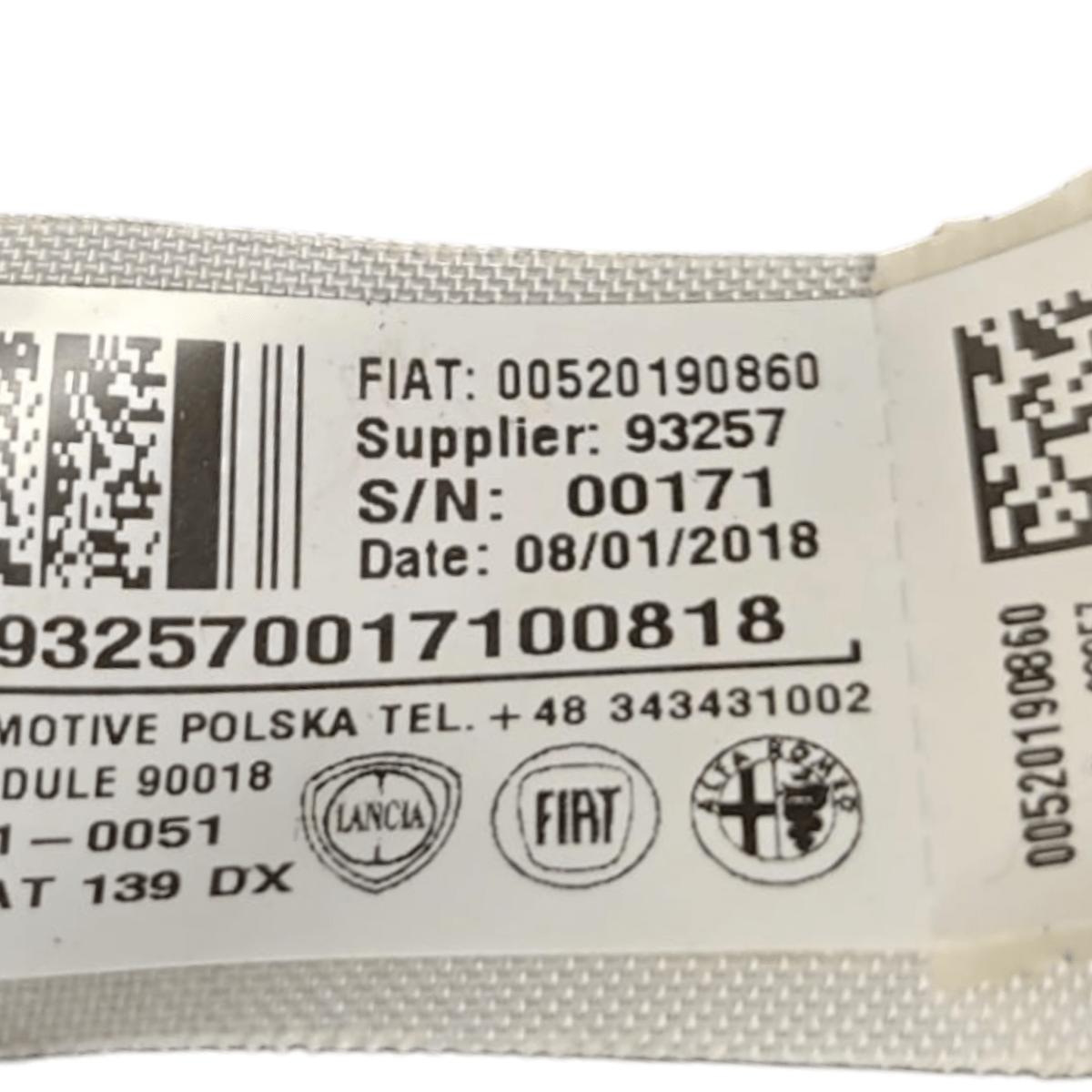 Airbag a tendina destro fiat panda 319 cod: 00520190860 (2012 - ) - F&P CRASH SRLS - Ricambi Usati