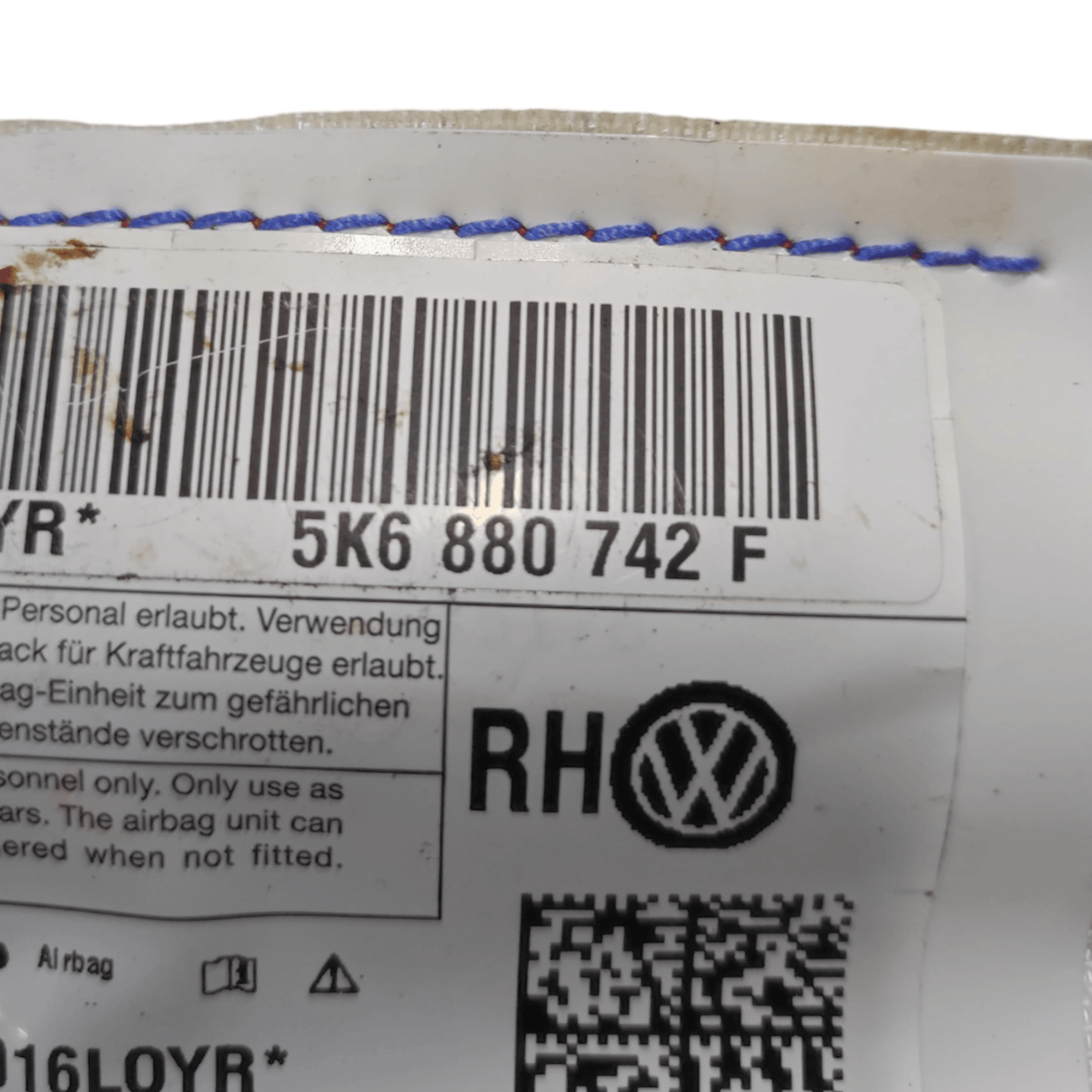 Airbag a Tendina Destro Volkswagen Golf VI COD:5K6880742F ( 2008 - 2012 ) - F&P CRASH SRLS - Ricambi Usati