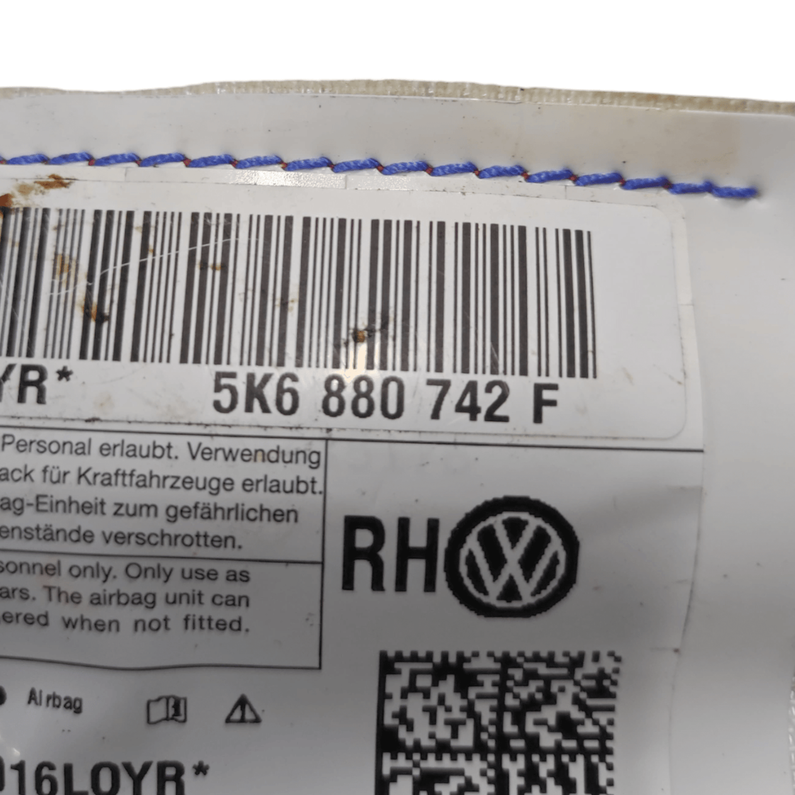 Airbag a Tendina Destro Volkswagen Golf VI COD:5K6880742F ( 2008 - 2012 ) - F&P CRASH SRLS - Ricambi Usati