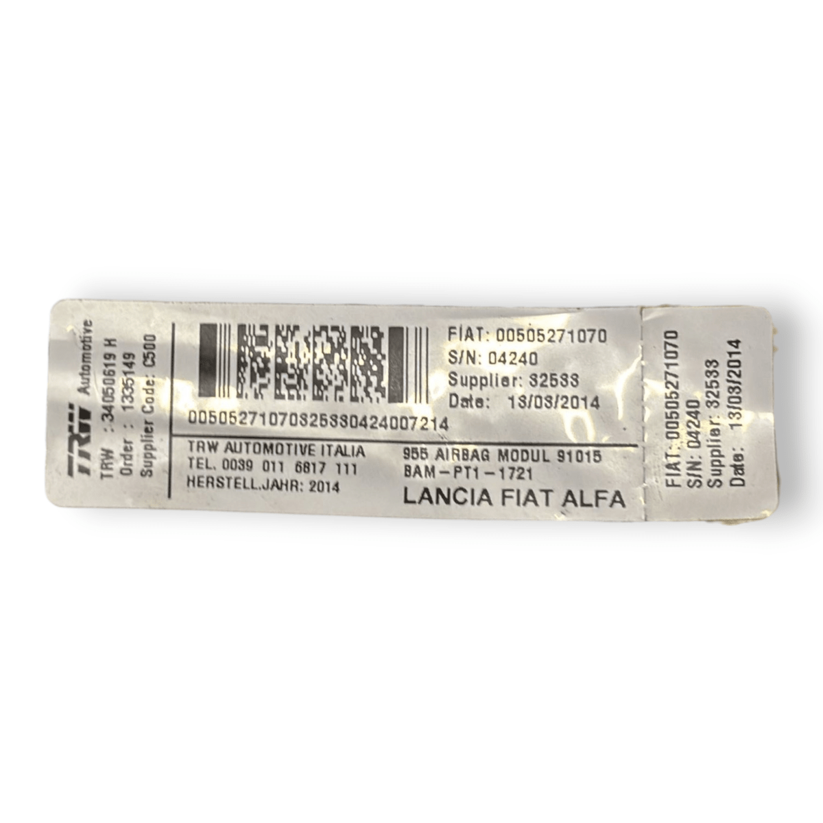 Airbag a tendina laterale destra (dx) alfa romeo mito cod:00505271070 (2008 - 2020) - F&P CRASH SRL - Ricambi Usati