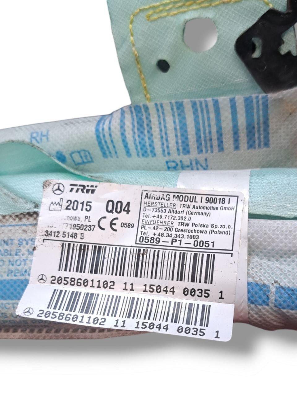 Airbag A Tendina Laterale Destro (dx) Mercedes-Benz Classe C W205 ( 2014 - 2021 ) COD:2058601102 - F&P CRASH SRLS - Ricambi Usati