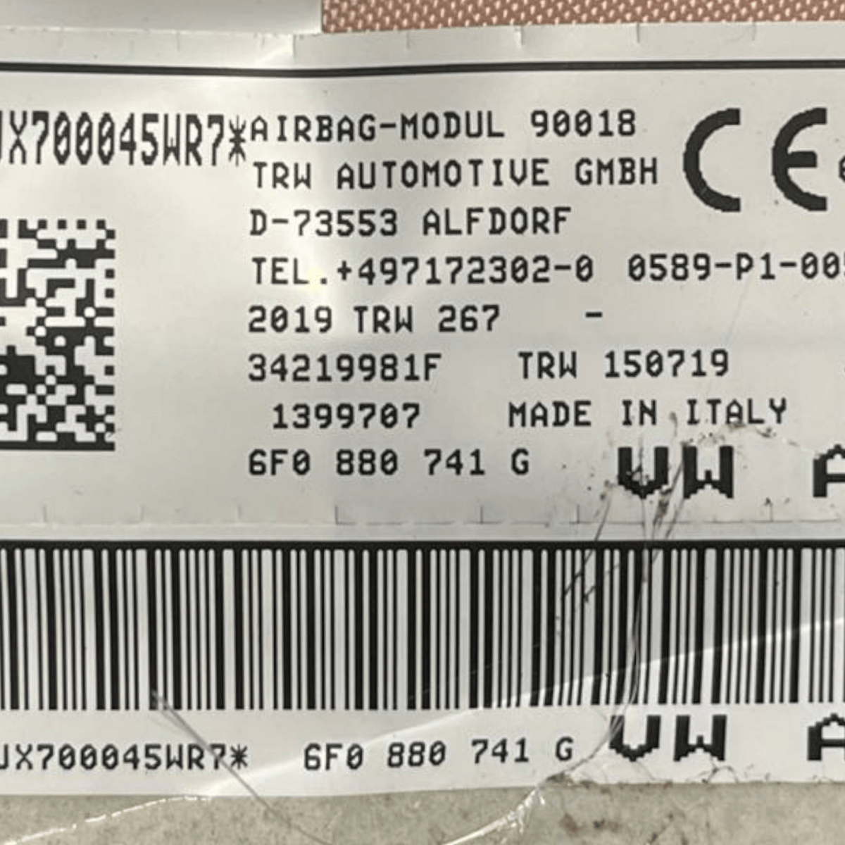 Airbag a Tendina laterale sinistra (sx) Seat Ibiza V (2017 - ) cod: 6F0880741G - F&P CRASH SRLS - Ricambi Usati