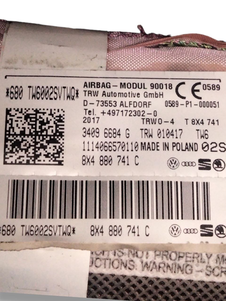 Airbag a tendina laterale sinistro sx Audi A1 8X (2010-2017) cod.8X4880741 - F&P CRASH SRLS - Ricambi Usati