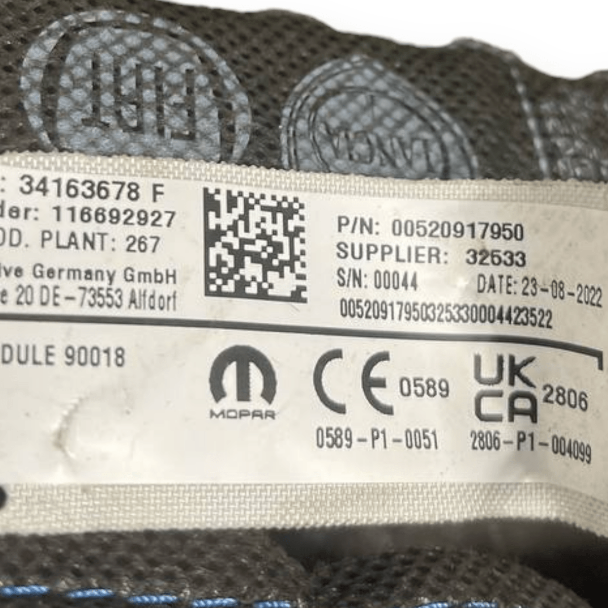 Airbag a Tendina laterale sinistro (sx) Fiat Panda 312 - 319 (2012 - ) cod: 00520917950 - F&P CRASH SRLS - Ricambi Usati