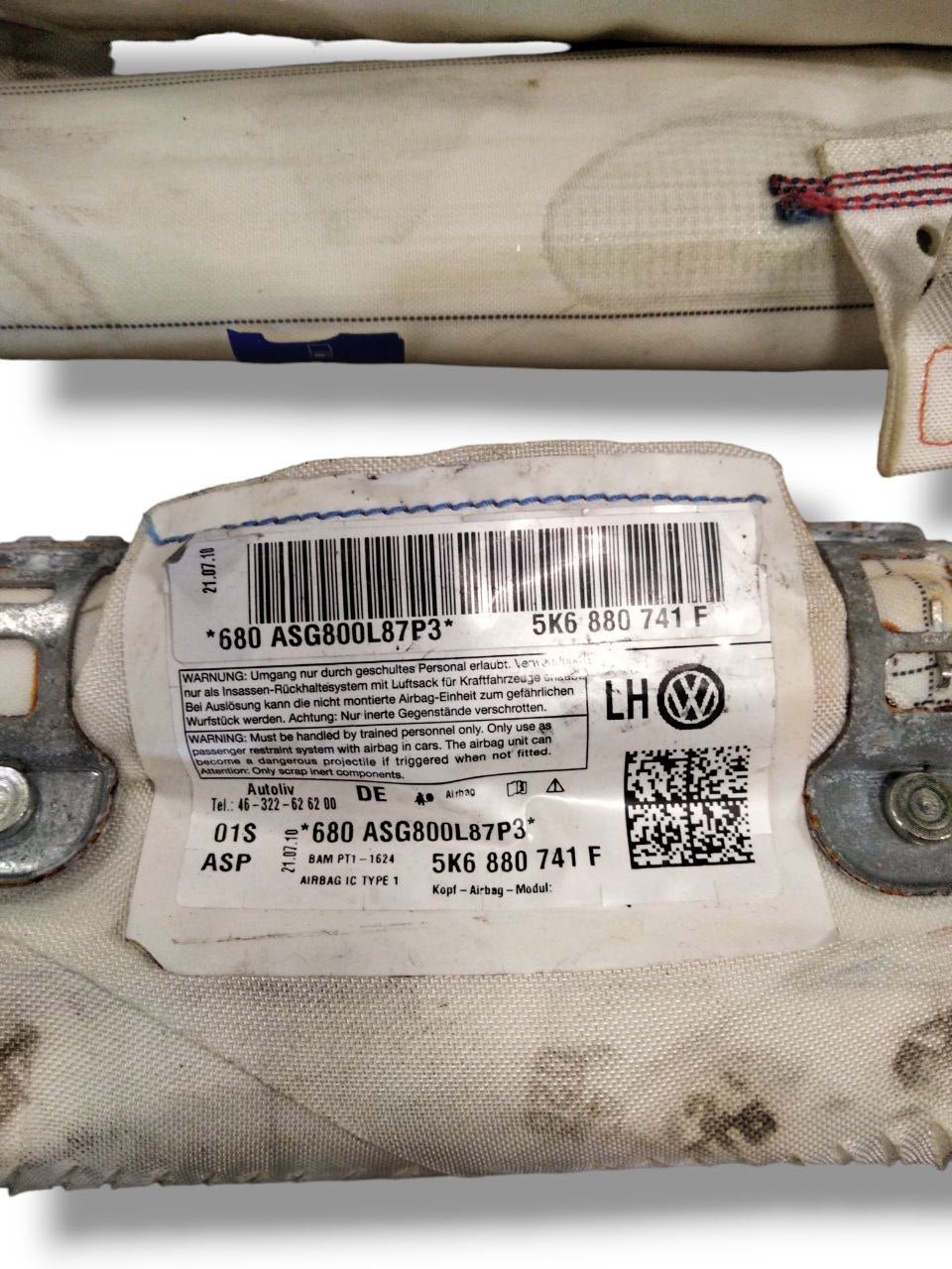 Airbag a Tendina laterale sinistro (sx) Volkswagen Golf VI ( 2008-2012 ) cod.5K6880741F - F&P CRASH SRLS - Ricambi Usati