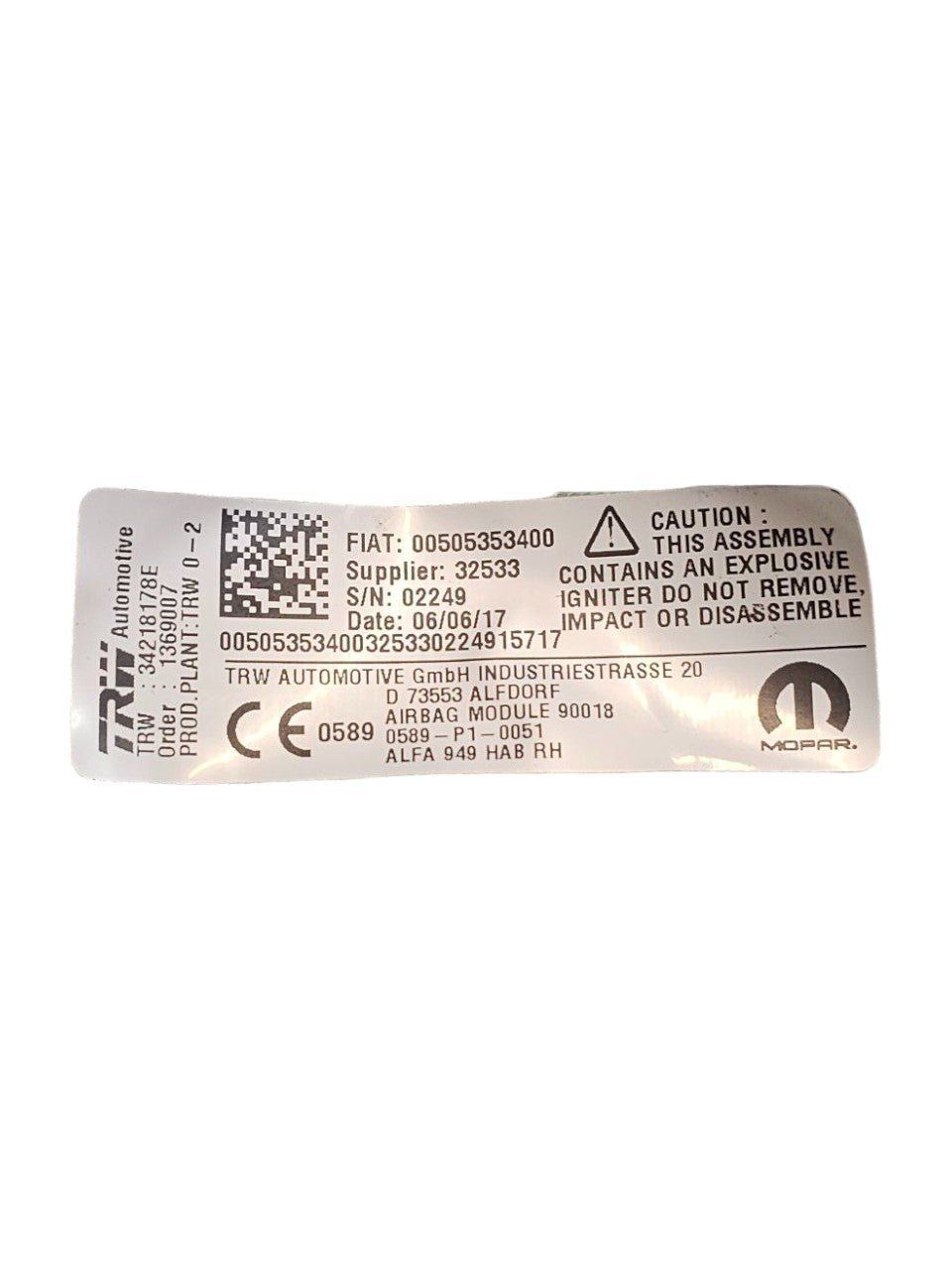 AirBag A Tendina Lato Destro Alfa Romeo Stelvio Cod:505353400 (2016 - >) - F&P CRASH SRLS - Ricambi Usati