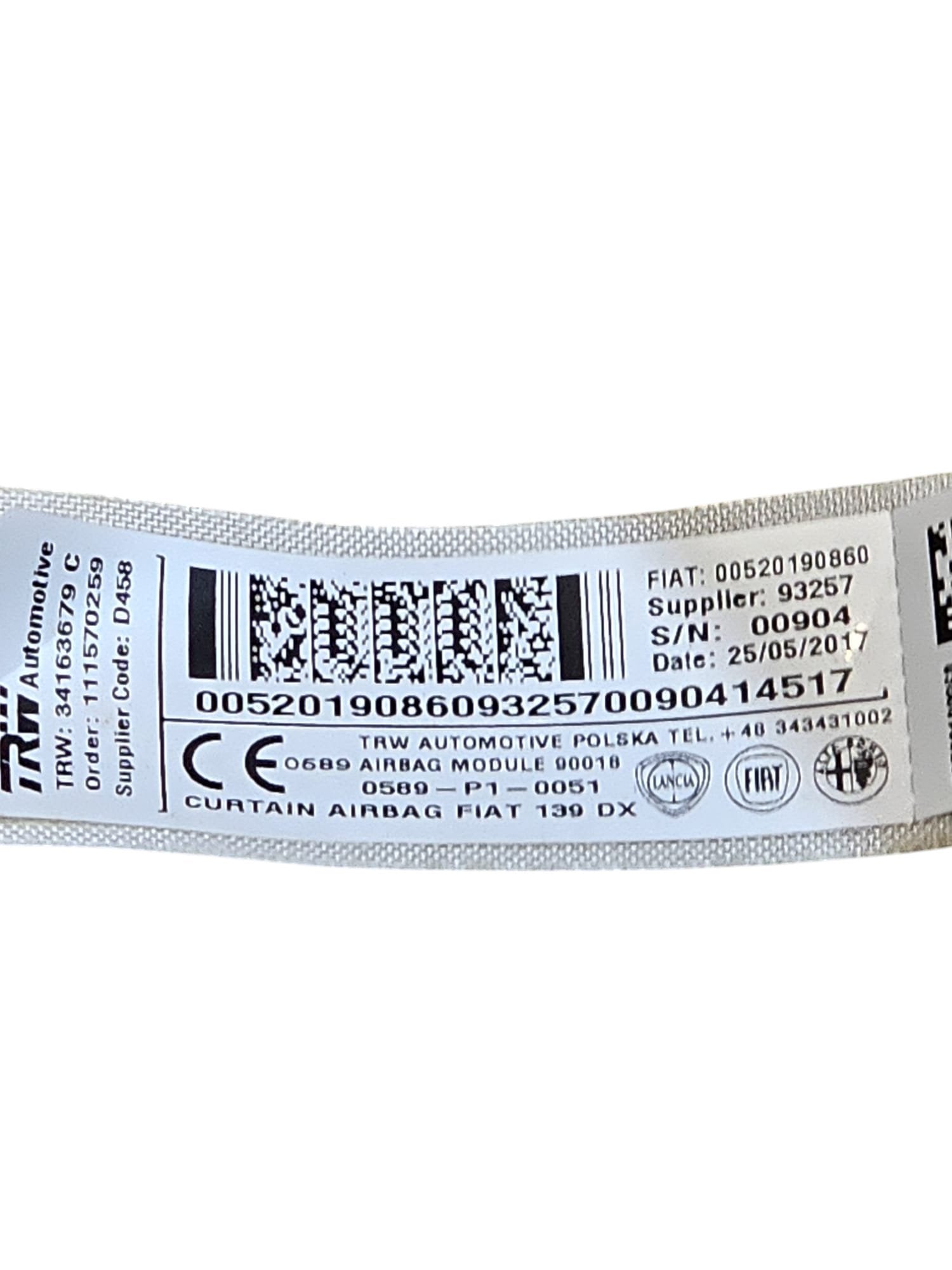 Airbag a Tendina Lato Destro Fiat Panda 319 Cod:00520190860 (2012 - >) - F&P CRASH SRLS - Ricambi Usati
