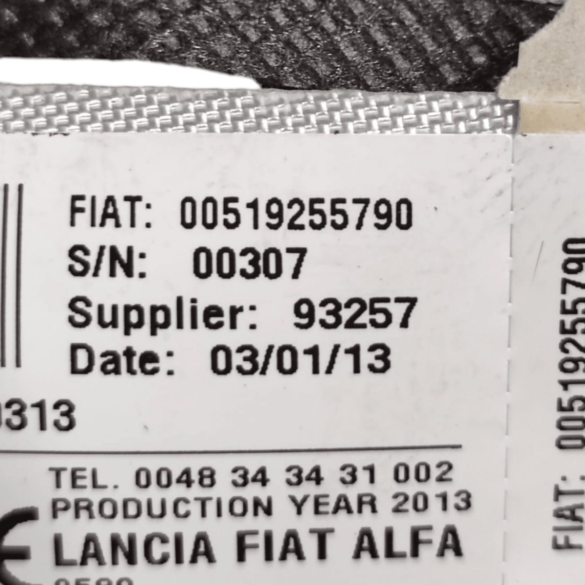 Airbag a Tendina Sinistro Fiat Panda (319) cod: 00519255790 (2012 - ) - F&P CRASH SRL - Ricambi Usati