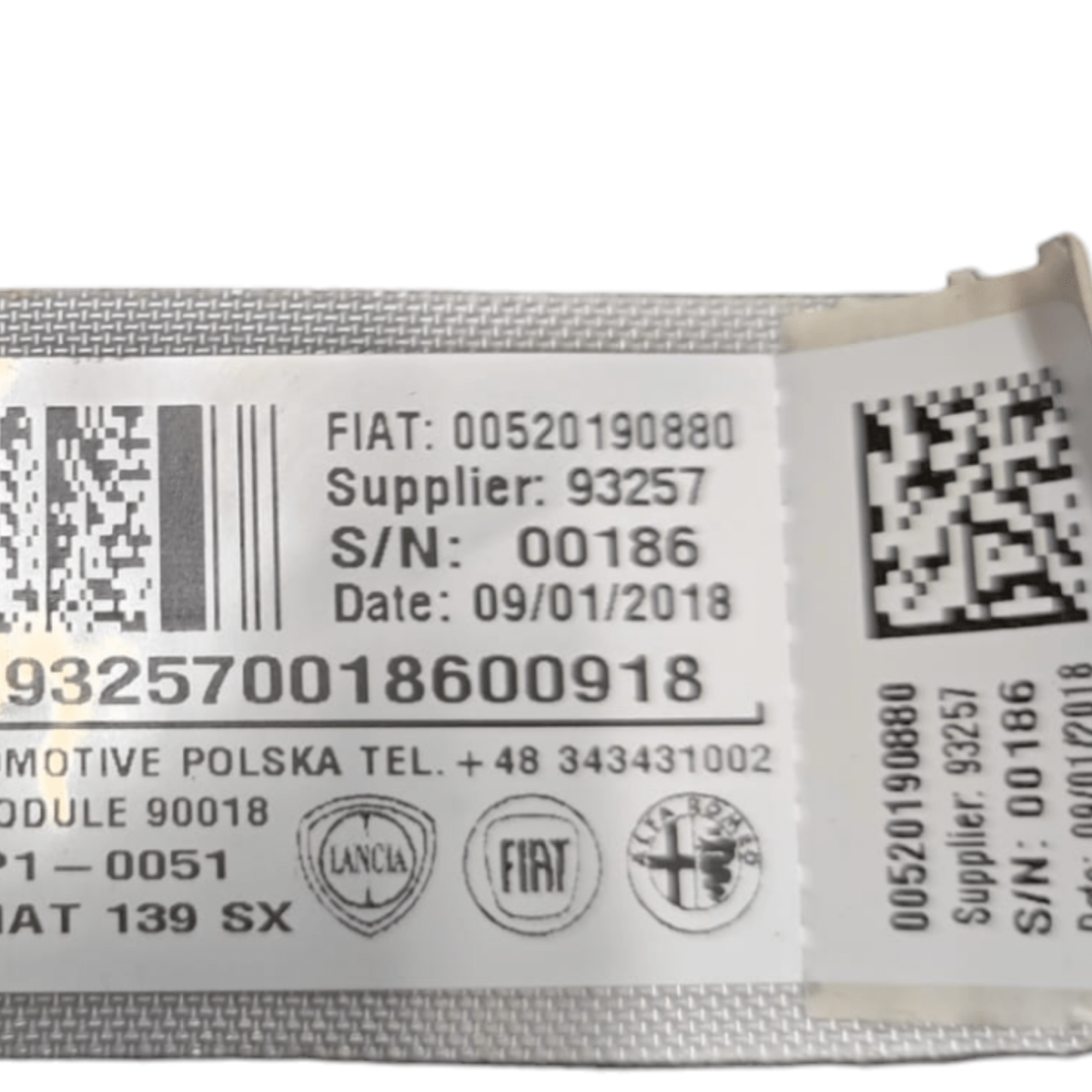 Airbag a tendina sinistro fiat panda 319 cod: 00520190880 (2012 - ) - F&P CRASH SRLS - Ricambi Usati