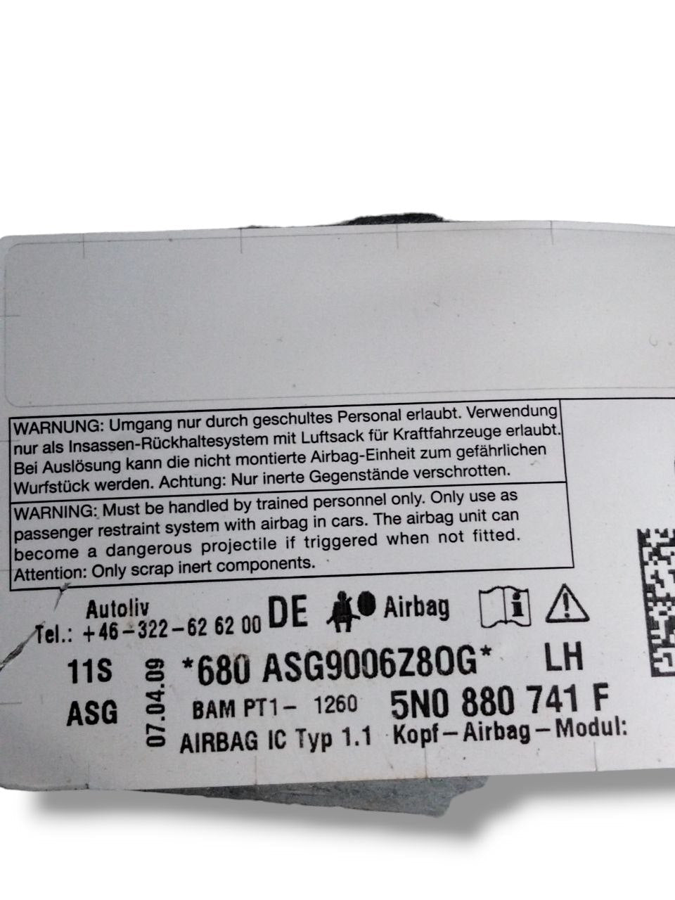 Airbag a Tendina sinistro Volkswagen Tiguan 5N COD:5N0880741F (2007 - 2016) - F&P CRASH SRLS - Ricambi Usati