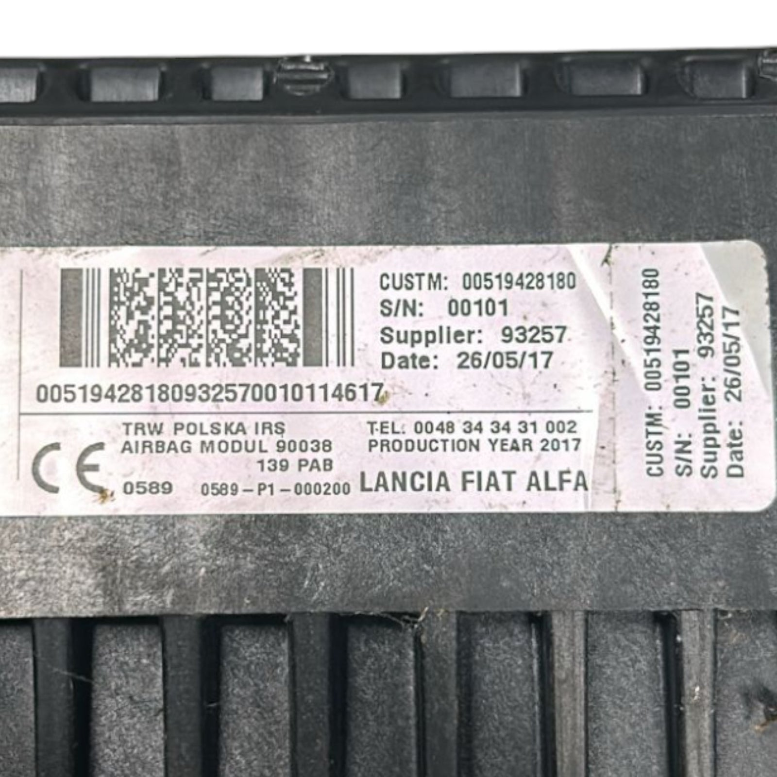 AirBag Cruscotto Destro Fiat Panda (312) cod.00519428180 (2012 > ) - F&P CRASH SRLS - Ricambi Usati