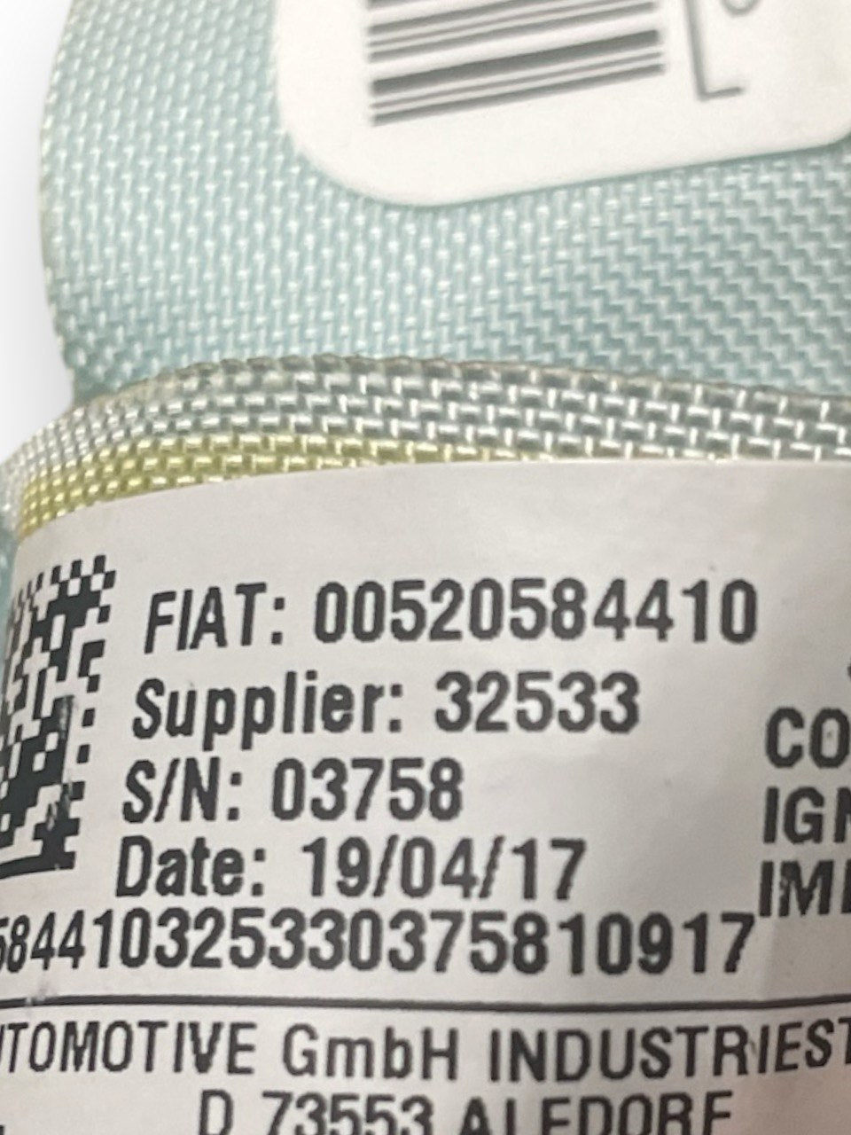 Airbag Laterale a Tendina Destro (dx) Fiat Tipo cod:00520584410 ( 2015> ) - F&P CRASH SRLS - Ricambi Usati