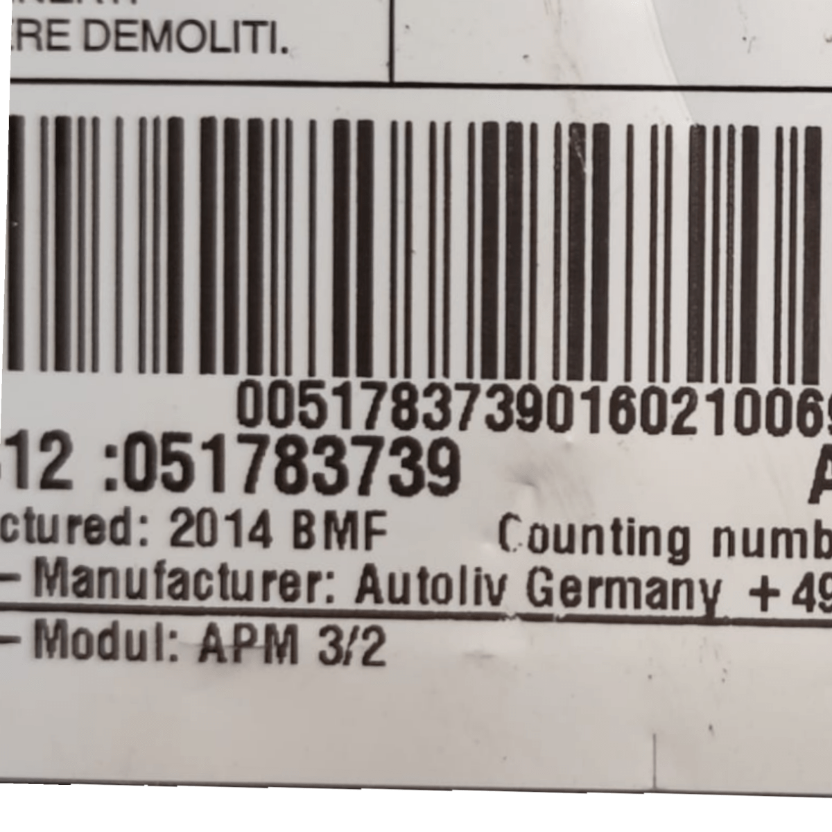 Airbag passeggero fiat 500 3 porte cod: 051783739 (2007 - 2015) - F&P CRASH SRLS - Ricambi Usati