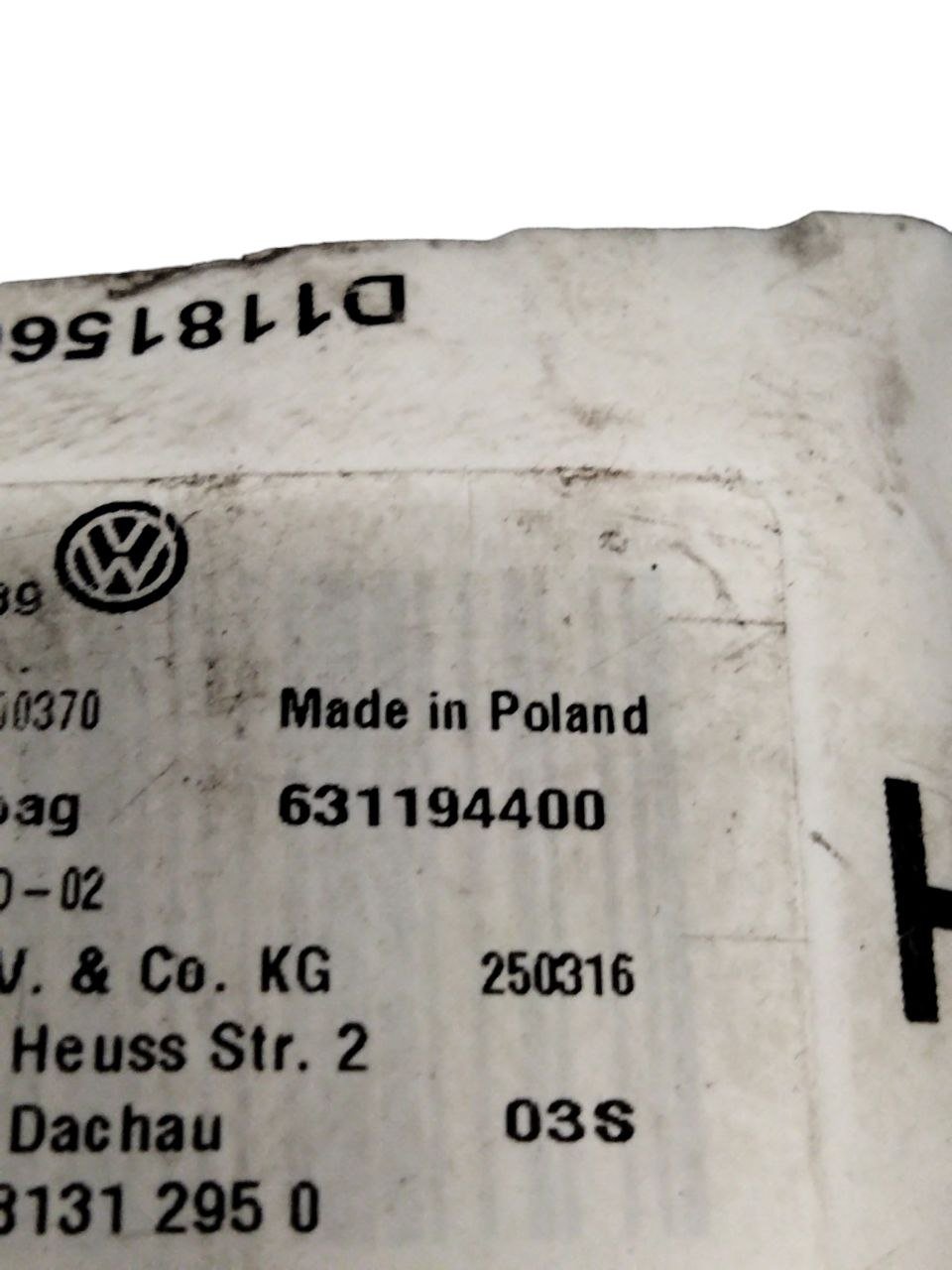 Airbag Sedile anteriore destro (Dx) Volkswagen Touran III (2007 - 2015) cod.631194400 - F&P CRASH SRLS - Ricambi Usati