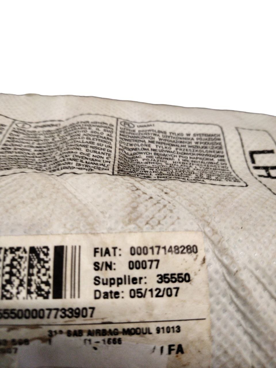 Airbag sedile anteriore Sinistro (Sx) Fiat 500 3 porte (2007 - 2014) cod.17148280 - F&P CRASH SRLS - Ricambi Usati