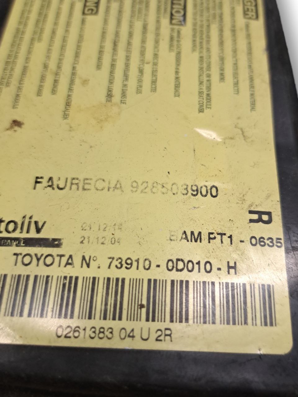 Airbag Sedile Destro Toyota Yaris COD:73910 - 0D010 (2005 - 2011) - F&P CRASH SRLS - Ricambi Usati
