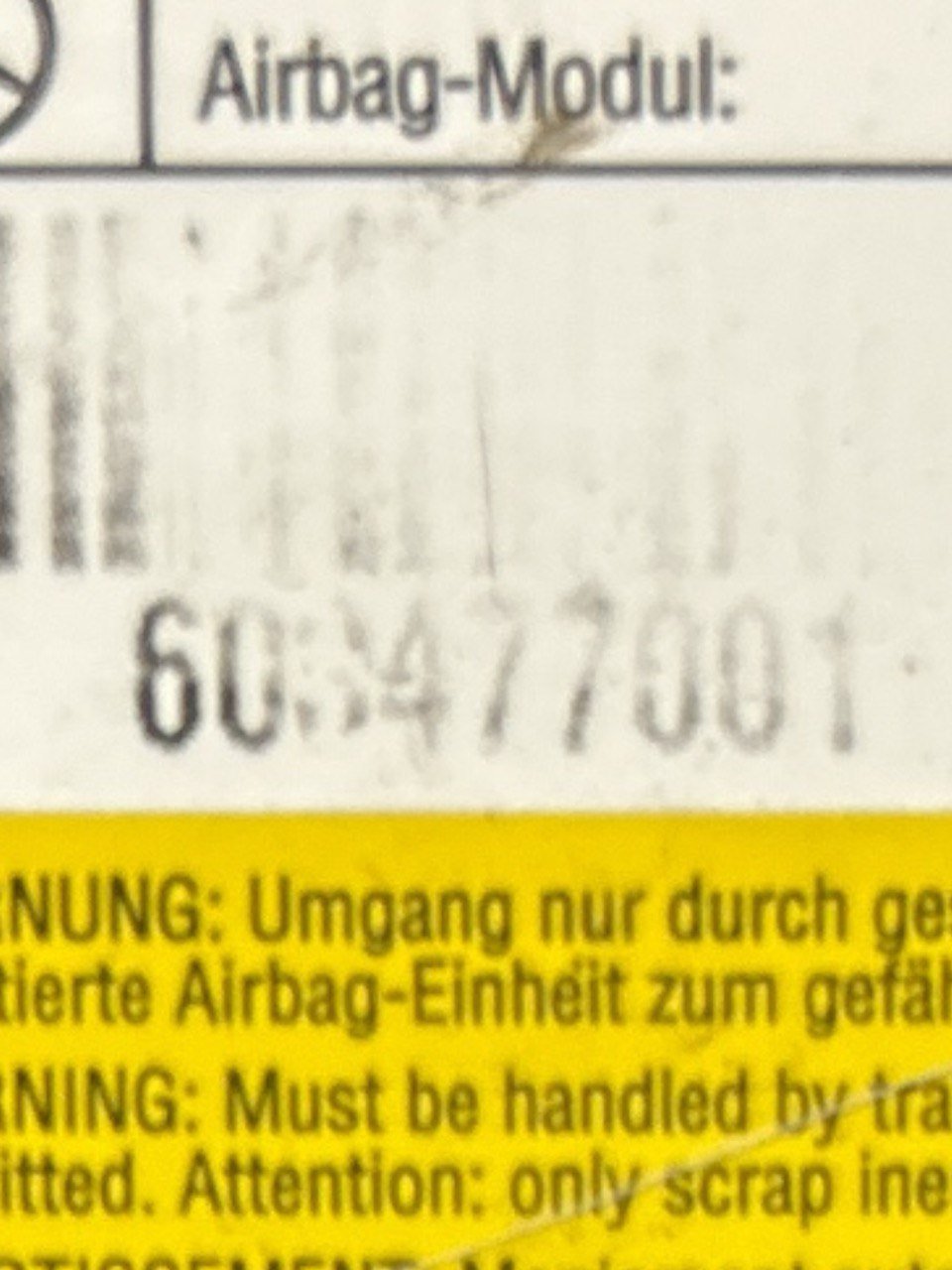 Airbag Sedile Sinistro Mercedes Benz Classe A W169 COD:603477001 (2004 - 2012) - F&P CRASH SRLS - Ricambi Usati