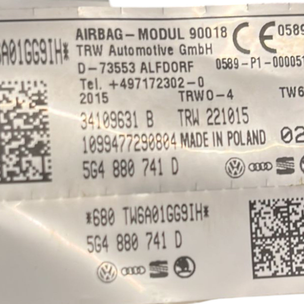 AirBag Sinistro A Tendina Volkswagen Golf VII cod:5G4880741D (2012 >2021) - F&P CRASH SRLS - Ricambi Usati