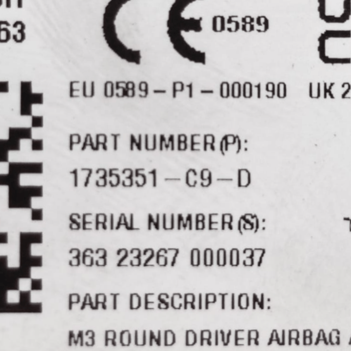 Airbag volante tesla model 3 cod: 1735351c9d (2021 - ) - F&P CRASH SRLS - Ricambi Usati