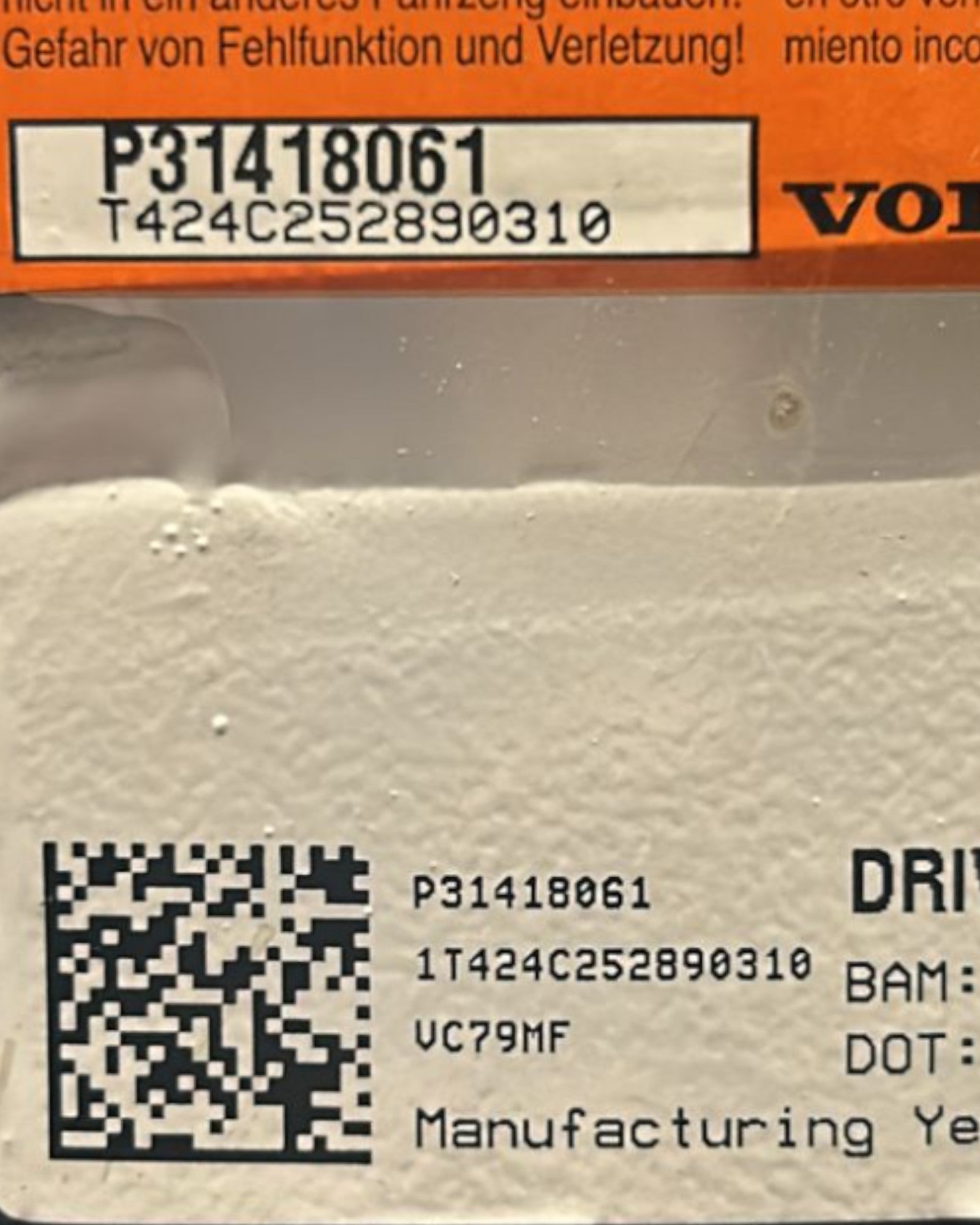 AirBag Volante Volvo XC60 (2007 > 2016) cod.31418061 - F&P CRASH SRLS - Ricambi Usati