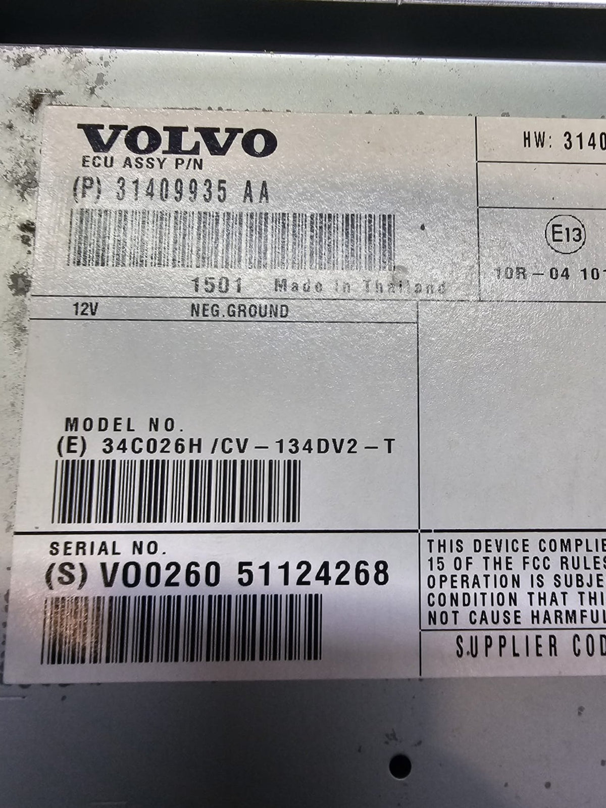 Amplificatore autoradio Volvo V60 (2010 - 2018) Cod:31409935 - F&P CRASH SRLS - Ricambi Usati