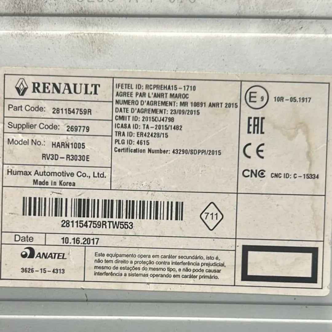 Autoradio Dacia Lodgy OEM 281157850R - F&P CRASH SRL - Ricambi Usati