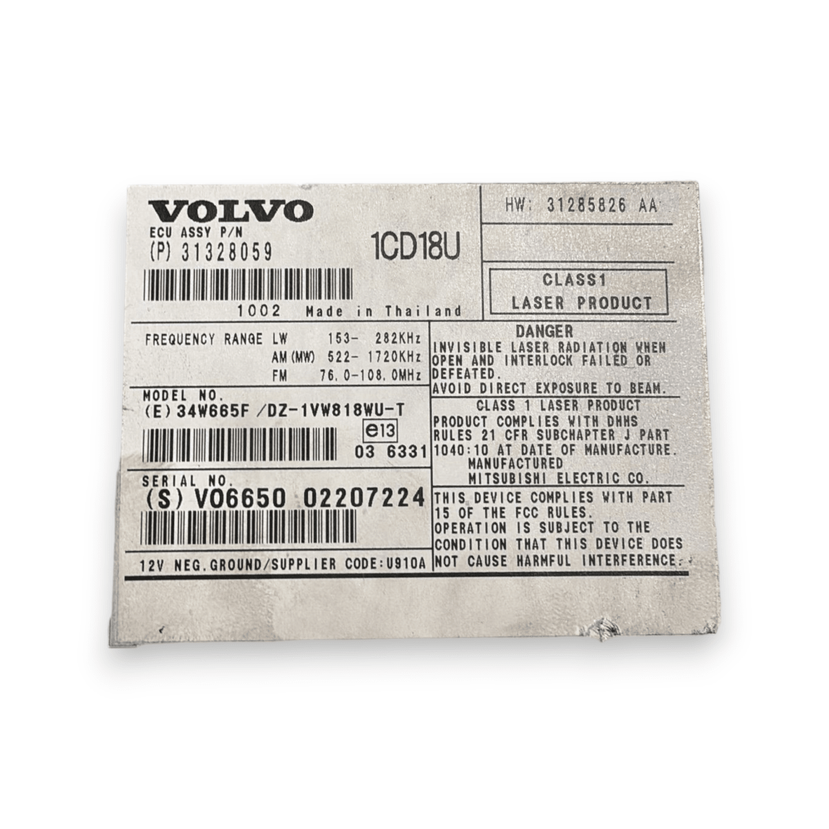 Autoradio / lettore cd volvo c30 cod:31285826aa (2006 - 2012) - F&P CRASH SRL - Ricambi Usati