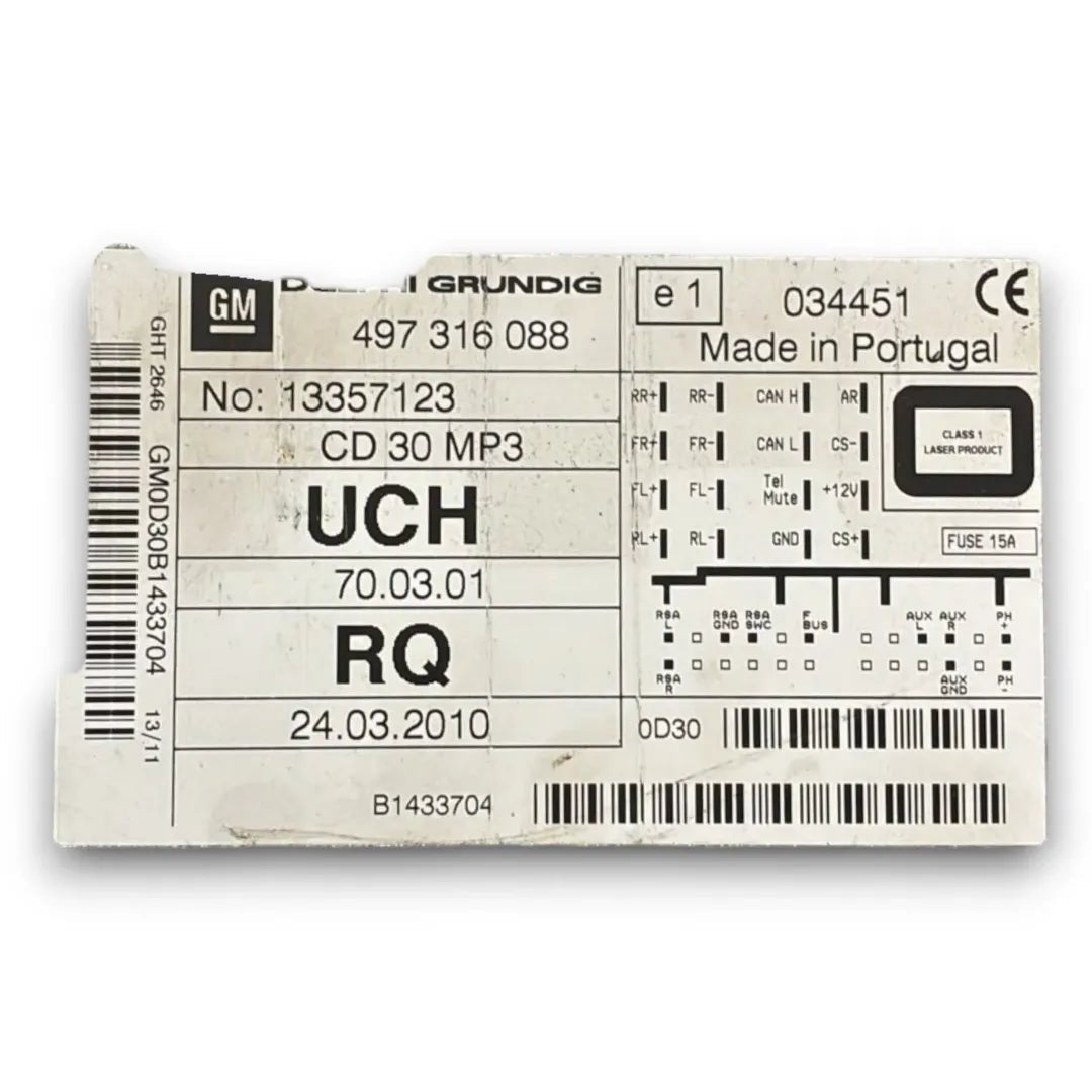 Autoradio Opel Zafira B dal 2005 OEM 93180930 - F&P CRASH SRL - Ricambi Usati