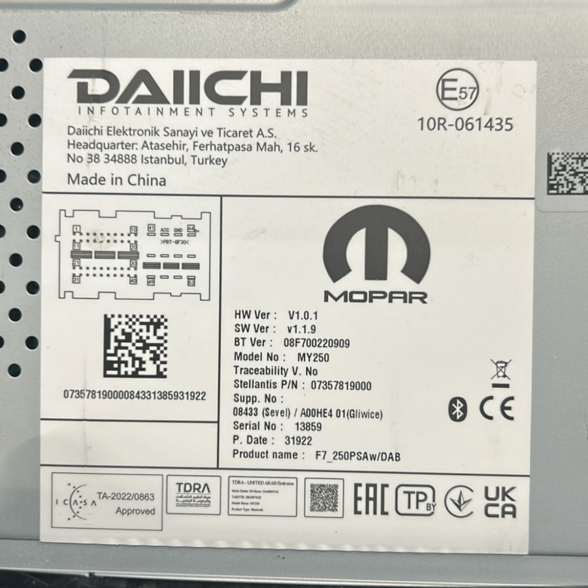 Autoradio / stereo citroen jumper cod:08F700220909 (2014 >) - F&P CRASH SRLS - Ricambi Usati