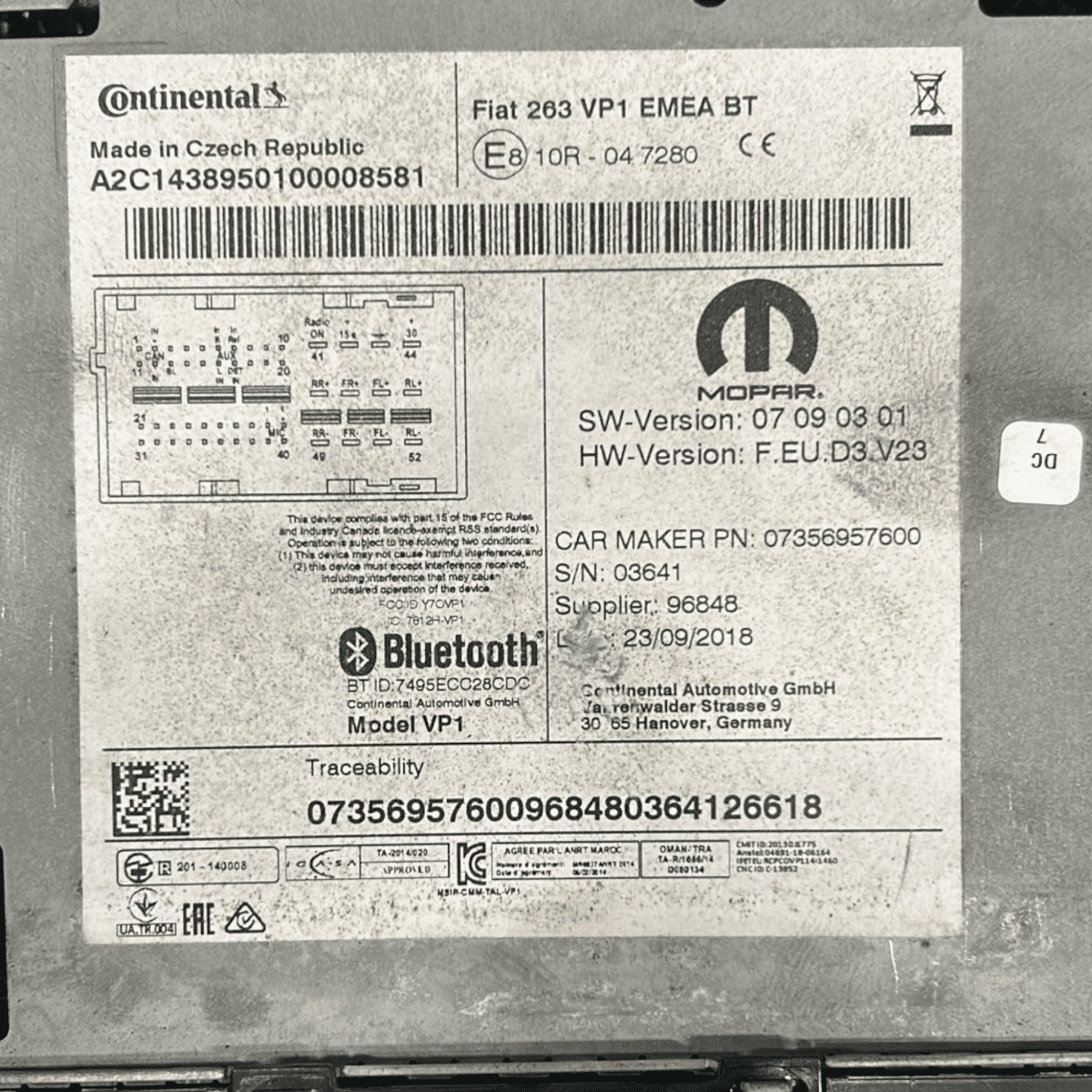 Autoradio / stereo fiat doblo cod:07356957600 (2009 > 2022) - F&P CRASH SRL - Ricambi Usati