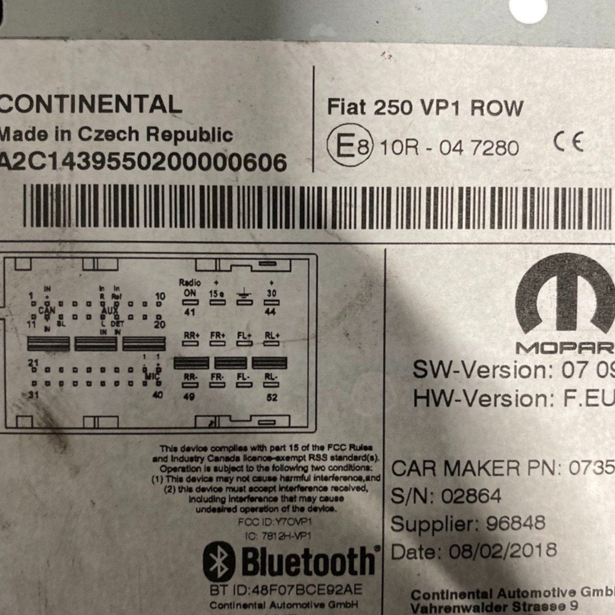 Autoradio / stereo fiat ducato l1h1 Cod: e810r - 047280 (2014 - ) - F&P CRASH SRLS - Ricambi Usati