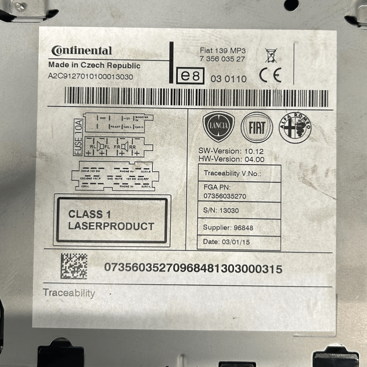 Autoradio / stereo fiat panda 312 cod:735603527 (2012 >) - F&P CRASH SRLS - Ricambi Usati