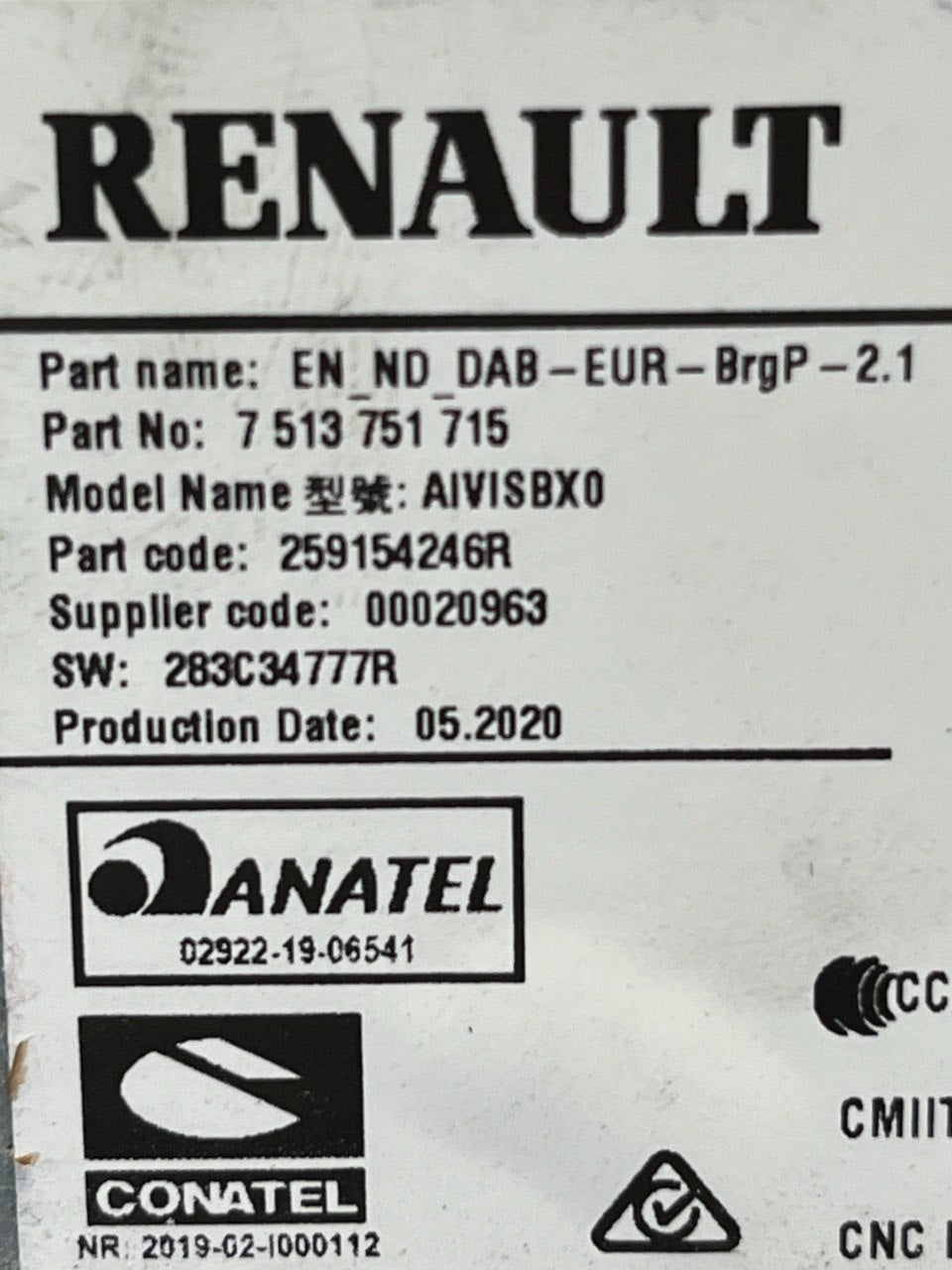 Autoradio / stereo / navigatore Renault Captur II / Renault Clio V (2019>) cod.259154246R - F&P CRASH SRLS - Ricambi Usati