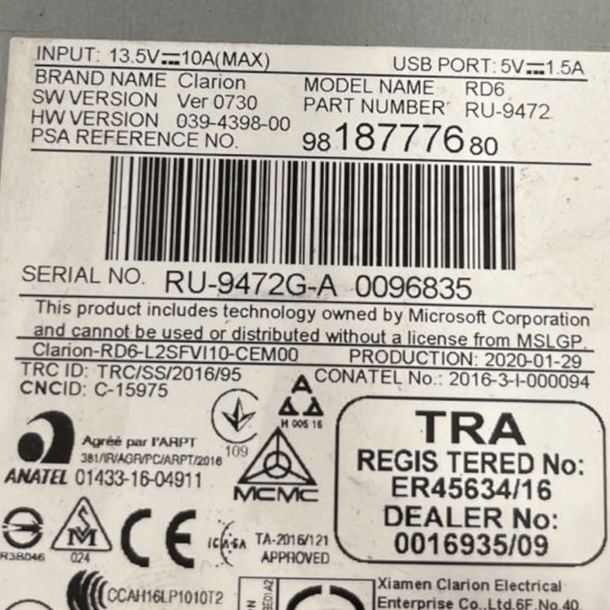 Autoradio / Stereo Toyota Proace City (2016 - ) cod: 9818777680 - F&P CRASH SRLS - Ricambi Usati