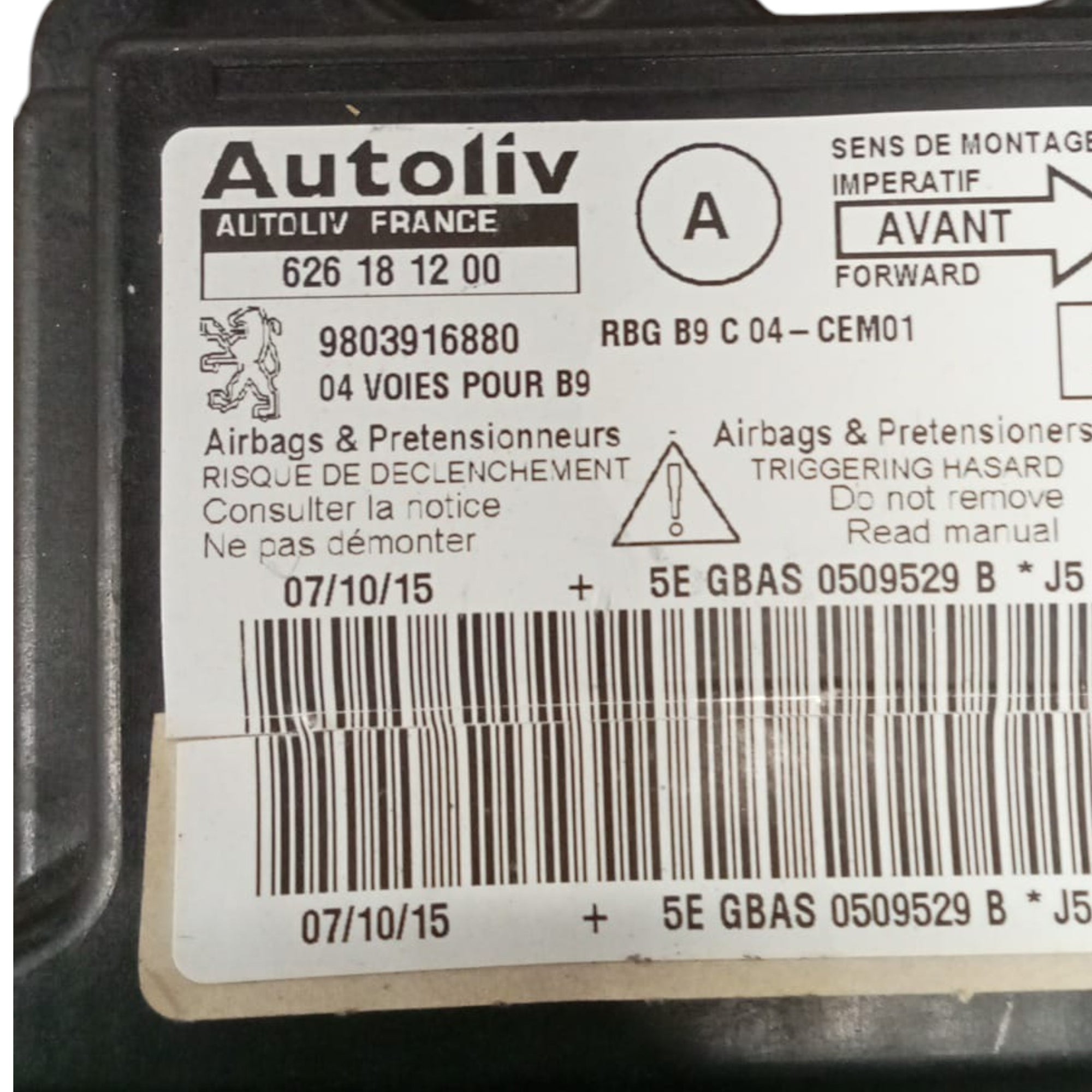 Centralina zračnog jastuka peugeot partner III kod . 9803916880 (2018 >) 