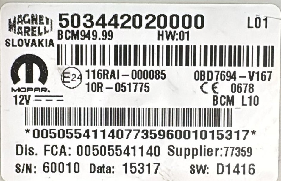 Body computer Alfa Romeo Stelvio Q4 2.2 diesel cod.503442020000 (2016 - ) - F&P CRASH SRL - Used Spare Parts