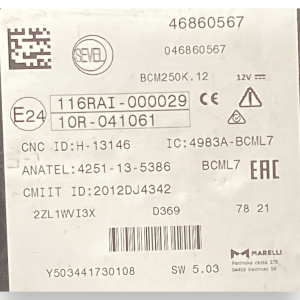 body computer fiat ducato III 2.2 diesel cod:46860567 (2014 - ) - F&P CRASH SRLS - Ricambi Usati